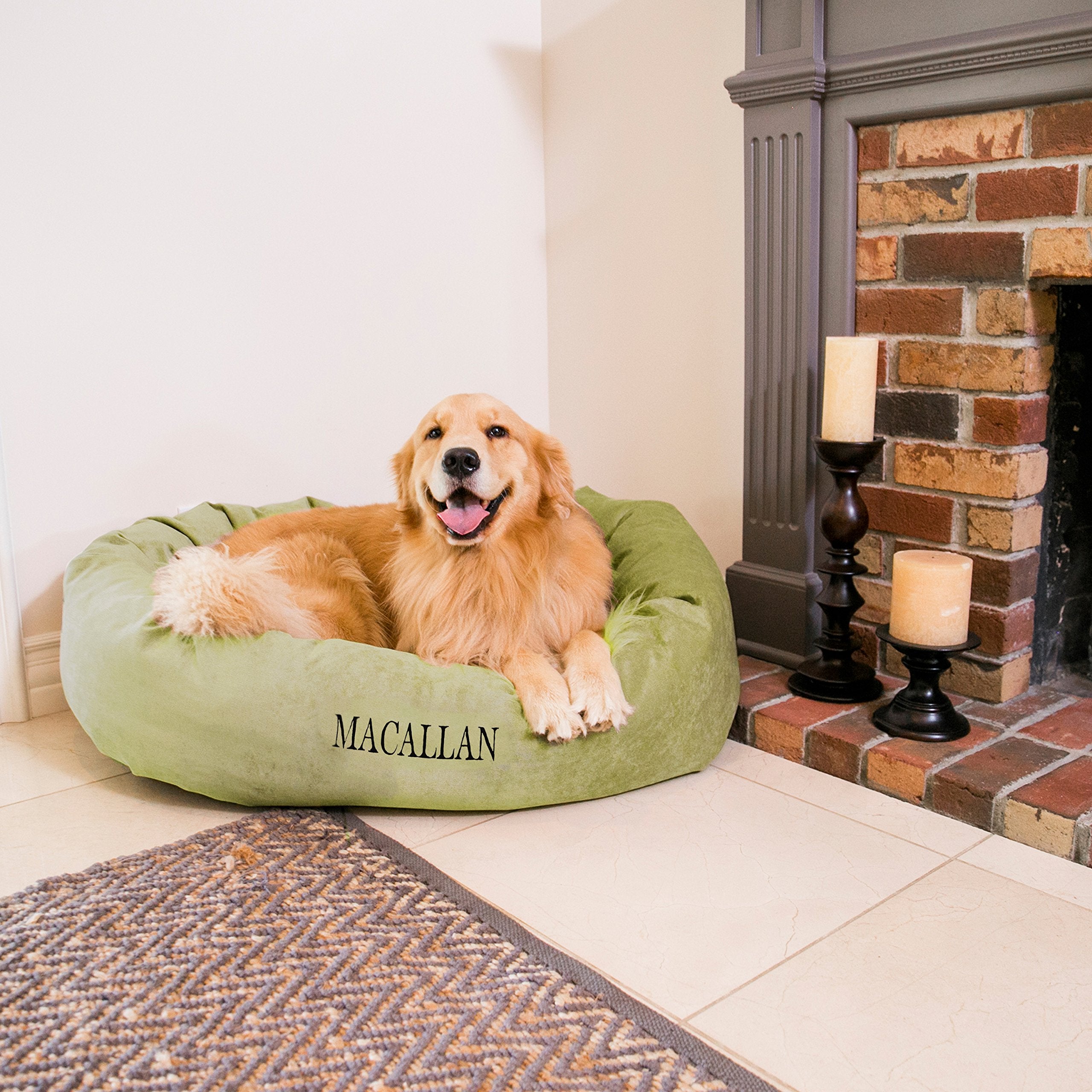 Majestic Pet Personalized Villa Shredded Memory Foam Mix Calming Bed - Soft Round Bed With Head Support - Fluffy 24 Inch Apple D