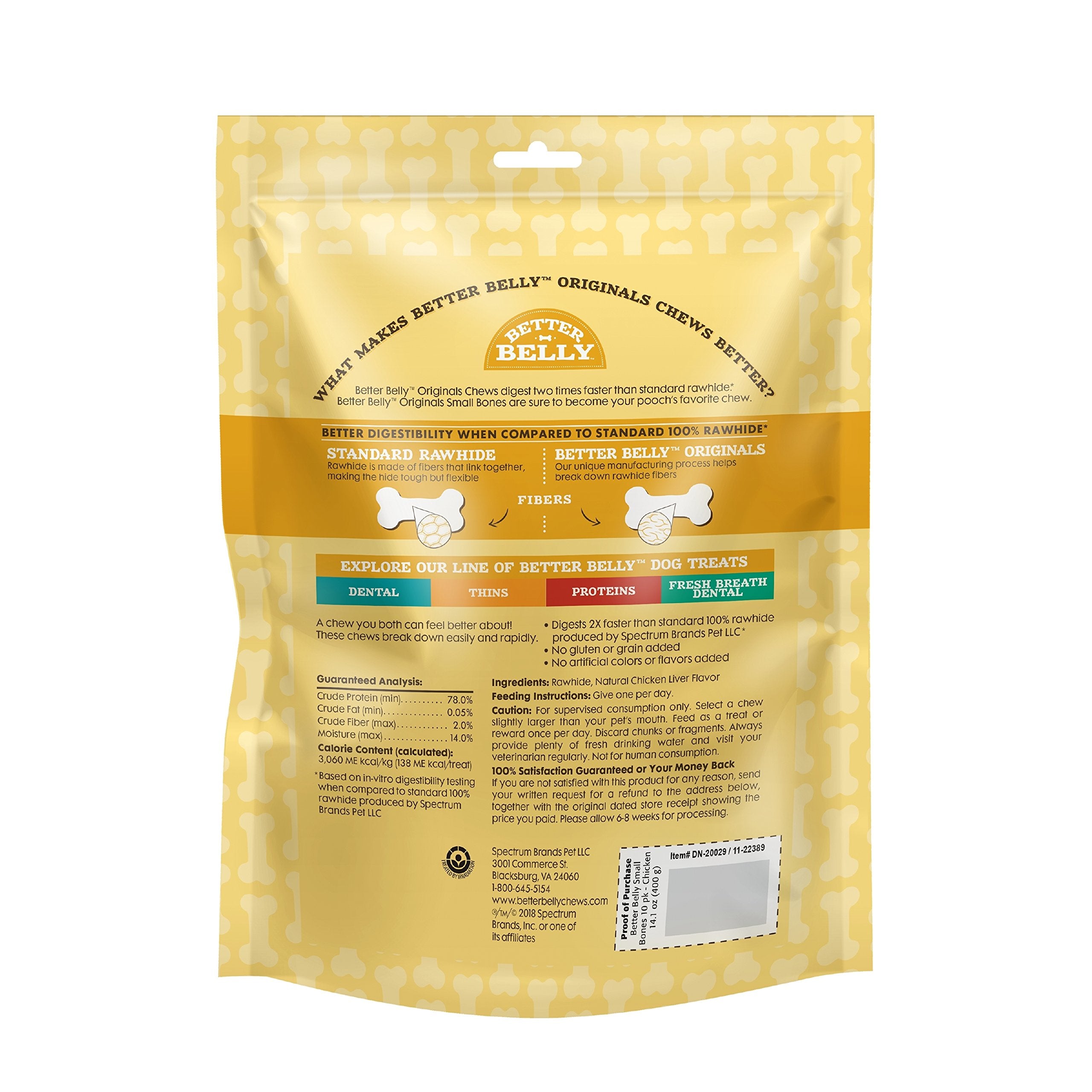 (2 Pack) Better Belly Chicken Liver Rawhide Small Dog Bones, 10 Bones Per Pack