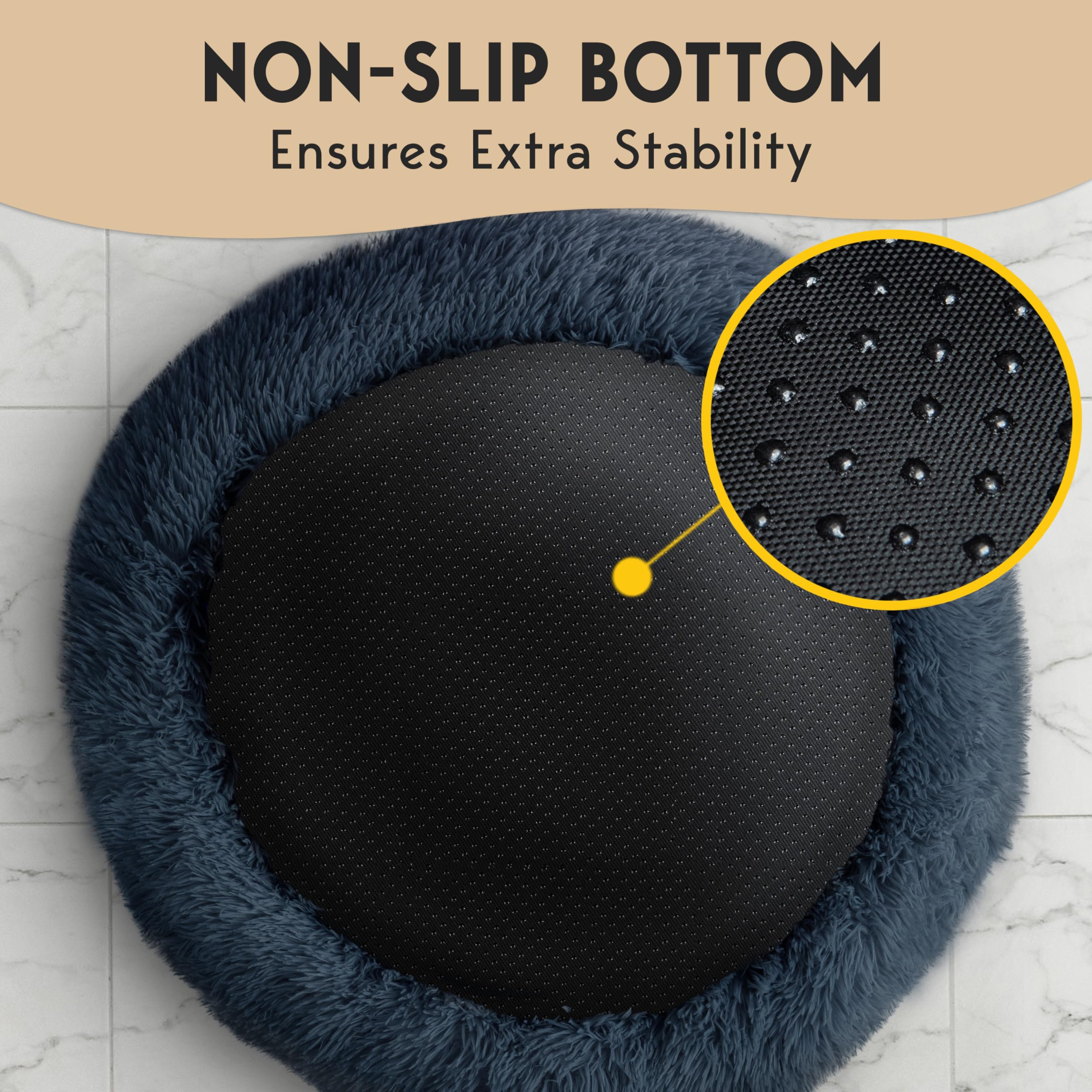 PetJett Calming Dog Beds Large Sized Dog - 36 Round Bed, Anti-Slip & Washable Super Soft Donut Bed, Fluffy Faux Fur Anti-Anxie