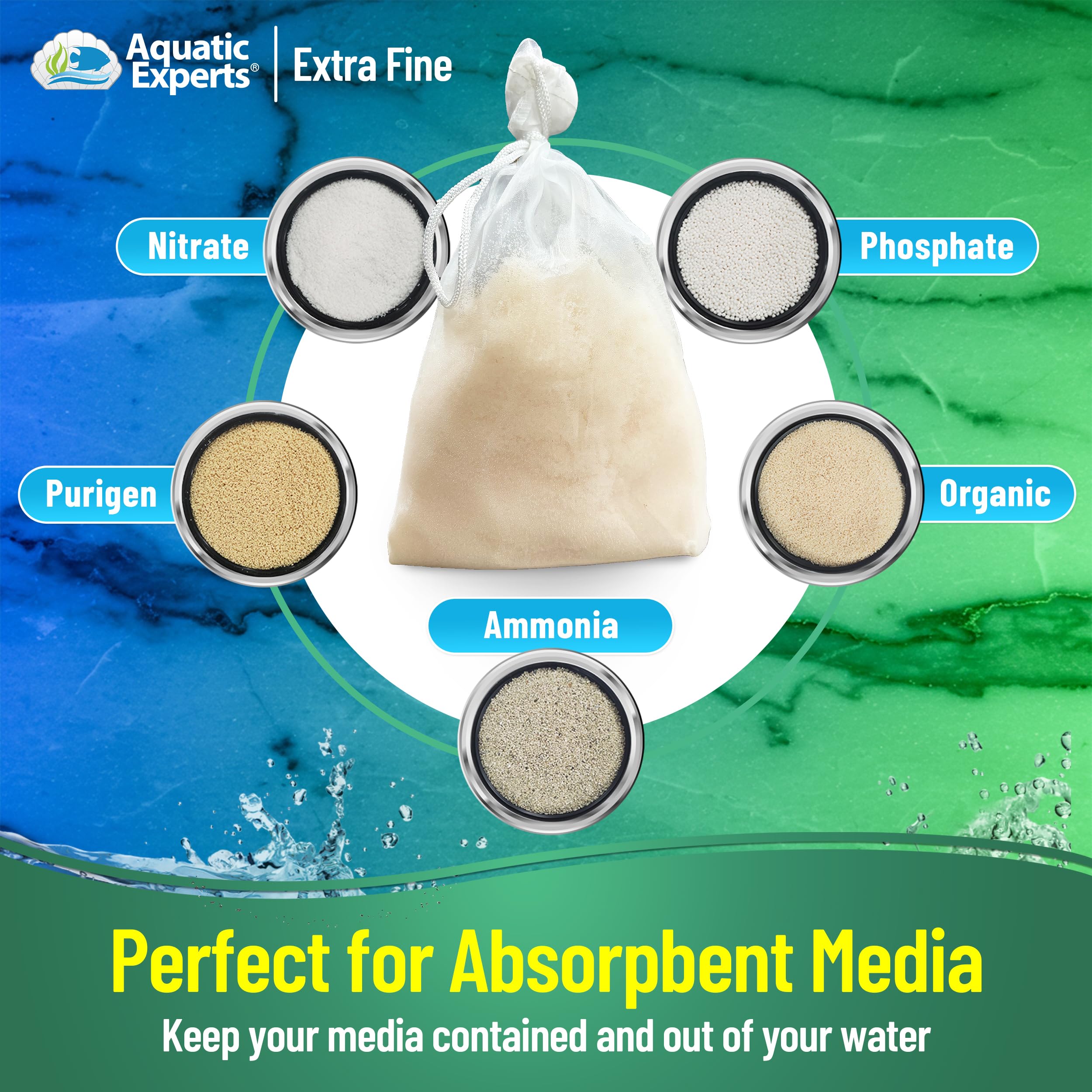 Aquatic Experts Extra Fine Aquarium Media Bag, Durable Drawstring Bags For Fish Tank Filters, 150 Micron Mesh, (Extra Fine, 3''X