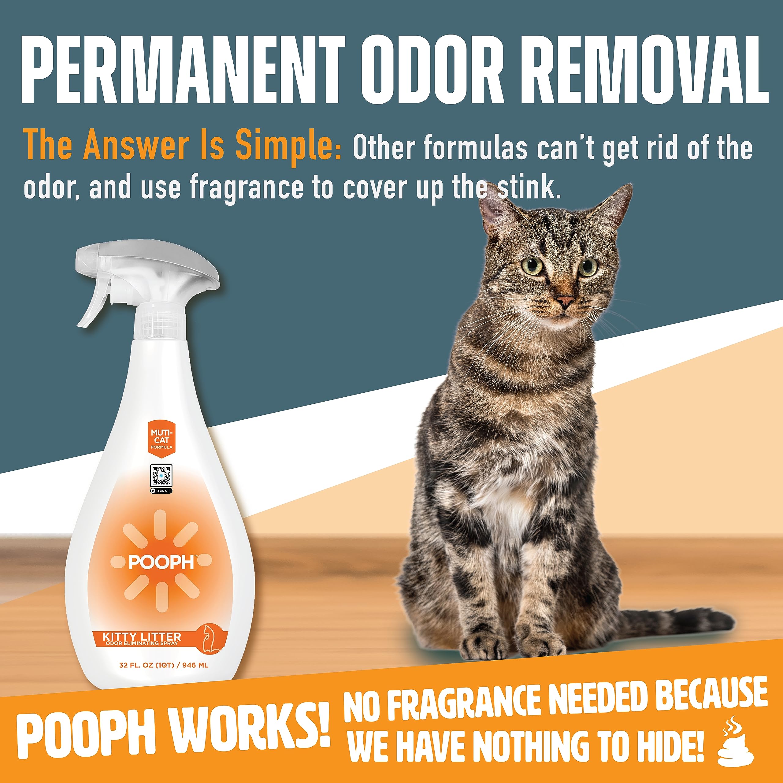 Pooph Kitty Litter Box Deodorizer, 32Oz Spray - Dismantles Odors On A Molecular Basis, Cats, Freshener, Eliminator, Urine, Poop, Pee, Deodorizer, Natures, Fresh, Clean, Furniture, Potty, Safe