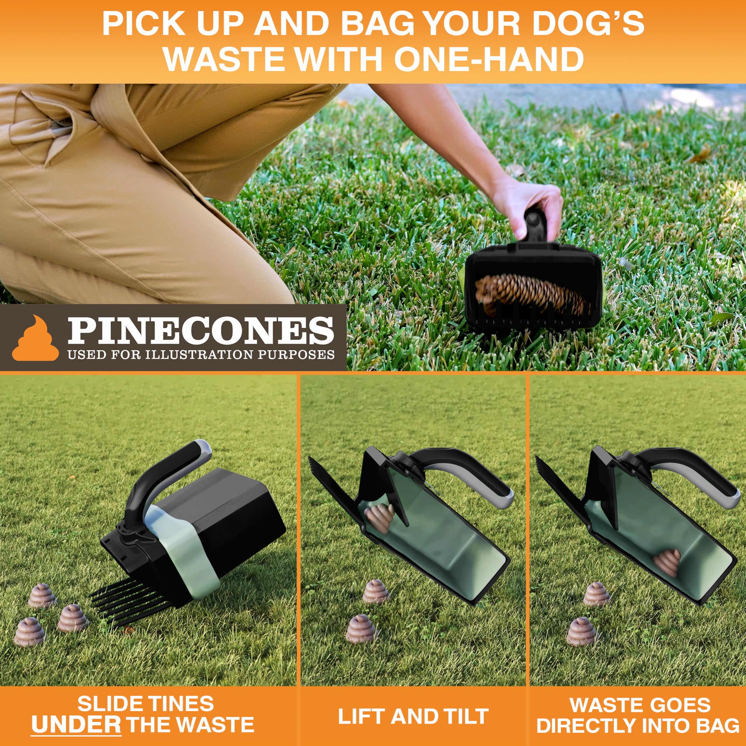 Neater Pets Lift N Bag Trap Door Dog Pooper Scooper With Bag Attachment For Small To Large Breeds - 15 Refill Bags - Heavy Duty