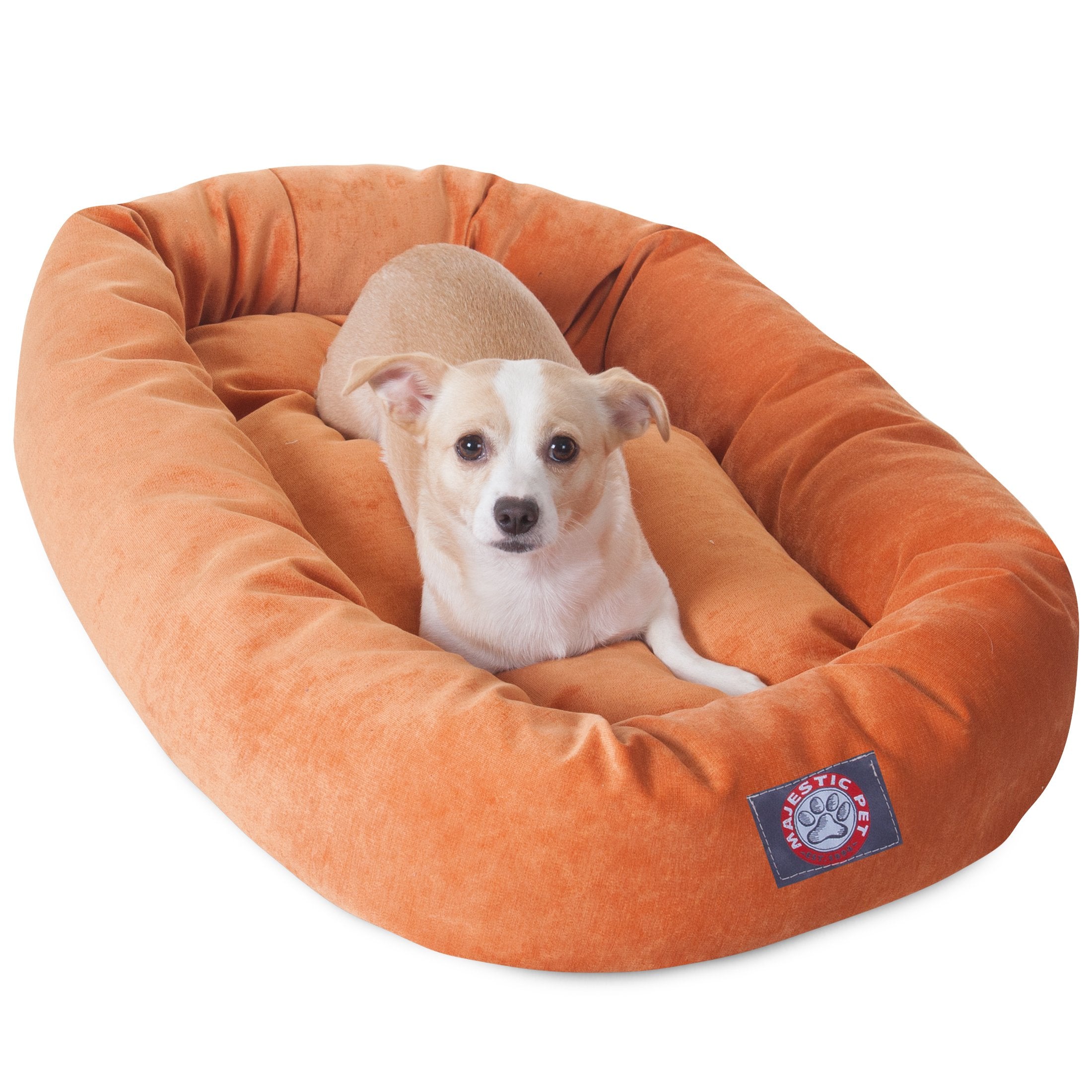 Majestic Pet 32 Inch Micro Velvet Calming Dog Bed Washable - Cozy Soft Round Dog Bed With Spine For Head Support - Fluffy Donut 