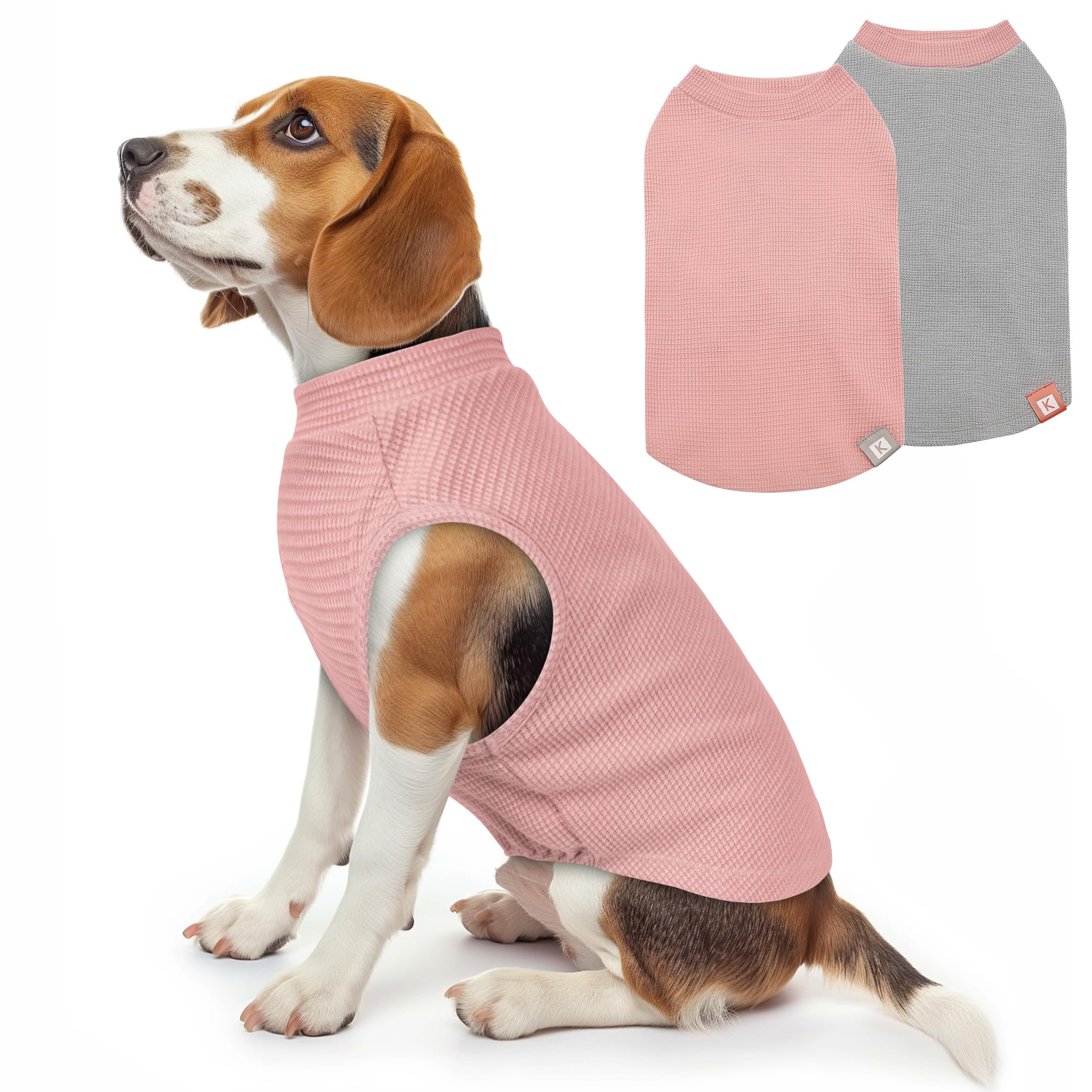 Kyeese 2Pack Dog Shirts Waffle Stretchy Dog T-Shirts Lightweight Tank Top Sleeveless Vest Breathable, Xx-Large, Pink+Grey