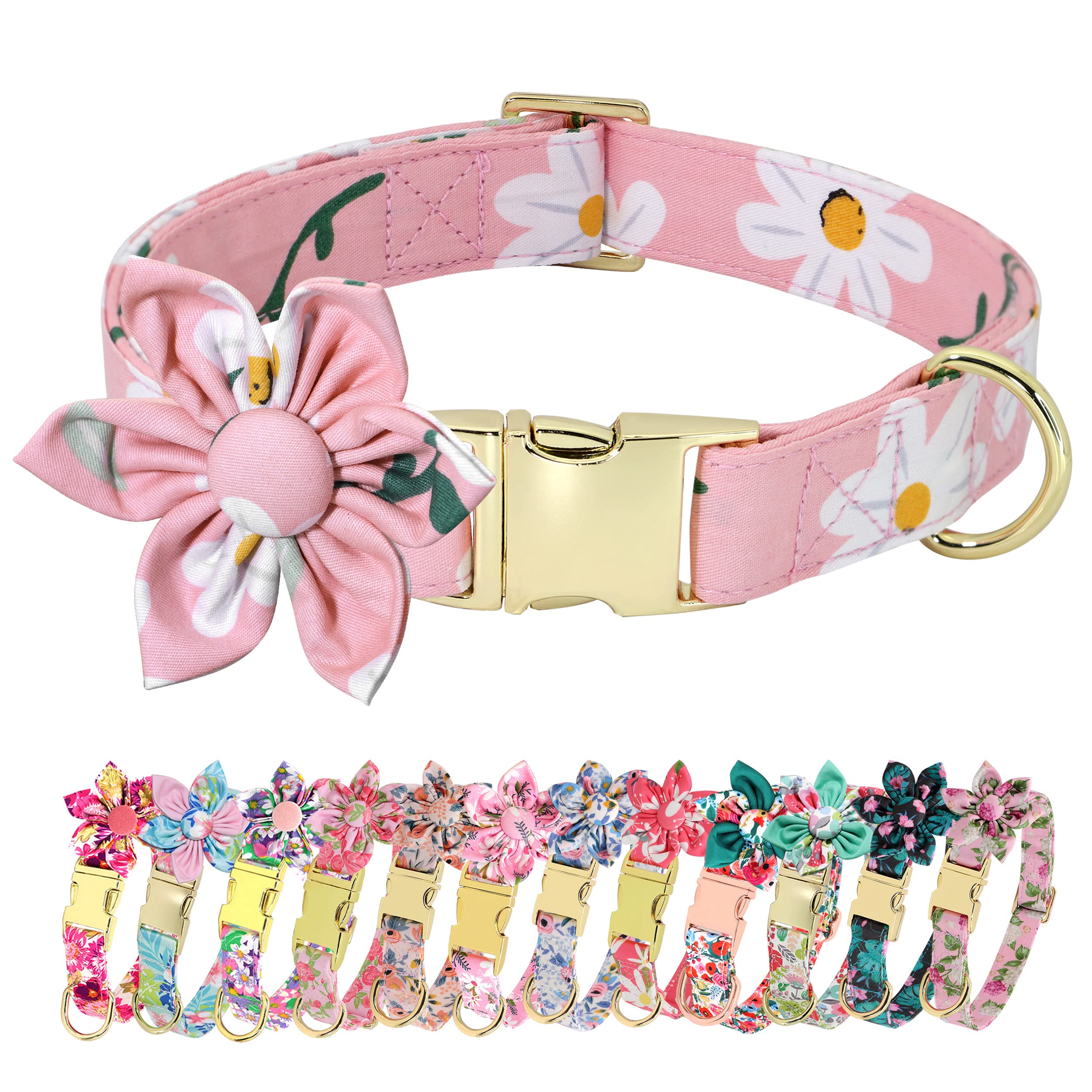 Beirui Cute Girl Dog Collars for Small Medium Large Dogs, Multiple Floral Patterns Female Pet Dog Collars with Flower for Weddin