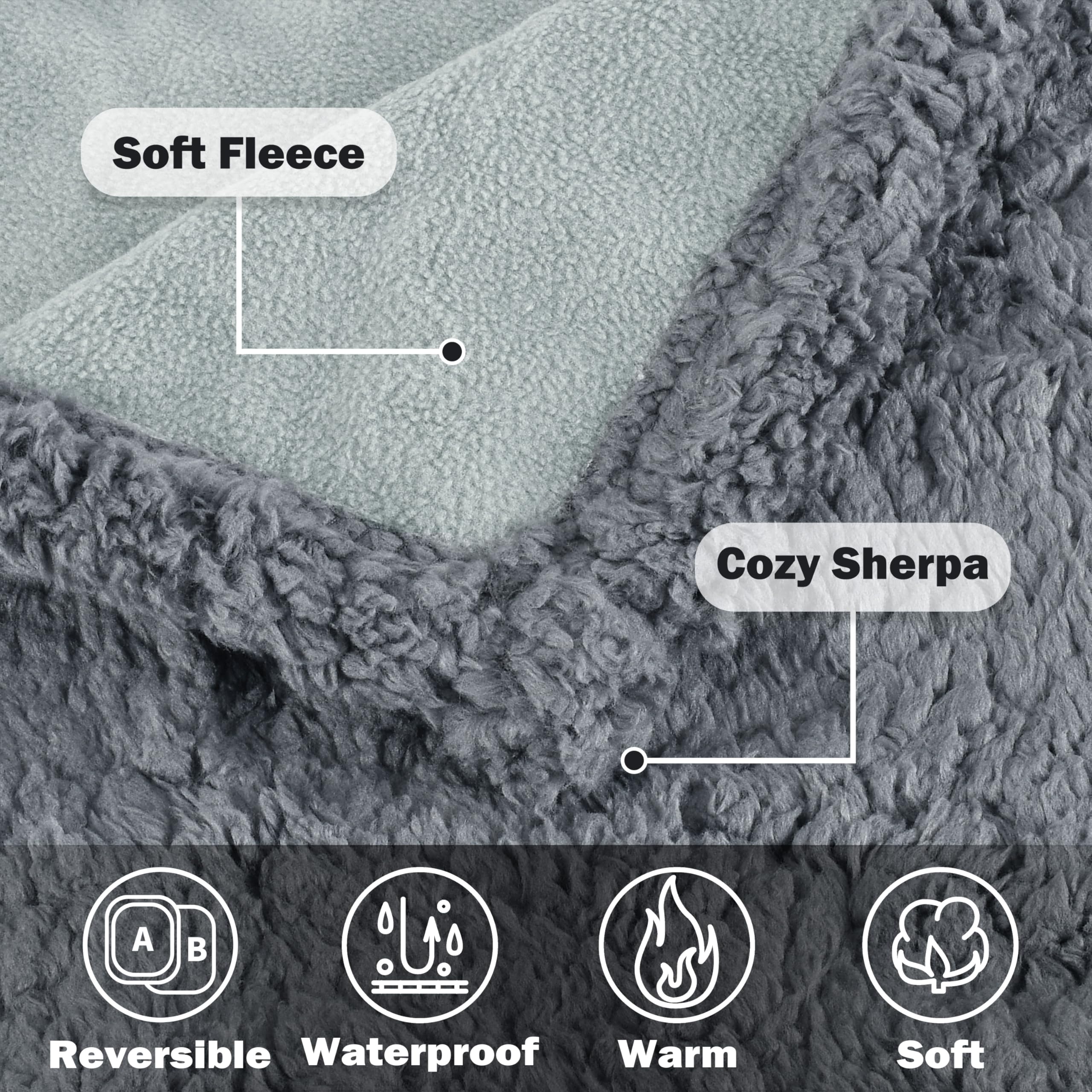 Kritter Planet Waterproof Bed Blanket, Reversible Sherpa Fleece Bed Cover For Adults Intimancy, Leakproof Furniture Protector