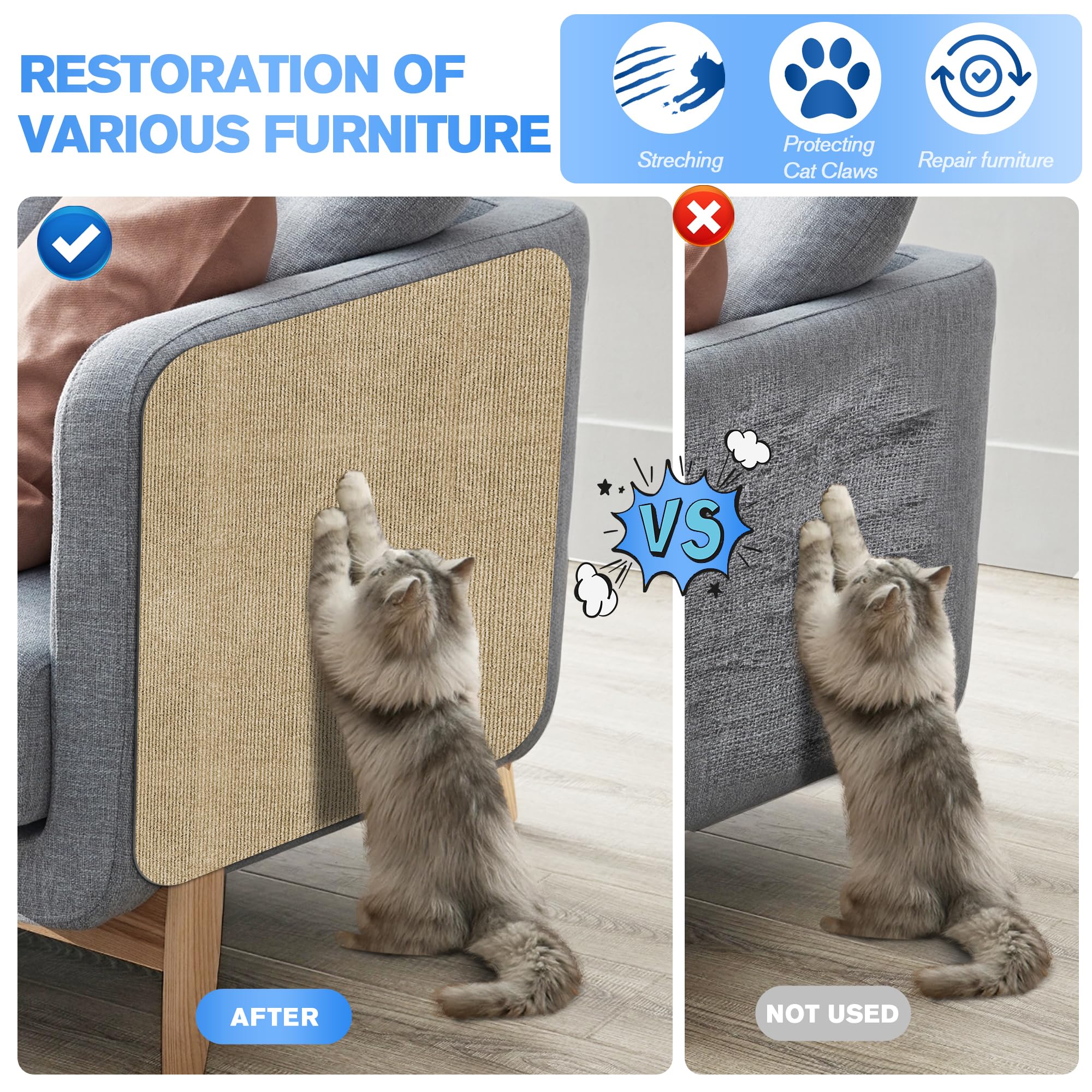 Cat Scratch Protector 2Pack,39.3''X15.7'' Cat Scratch Mat Self-Adhesive Carpet Mat Trimmable,Cat Wall Shelves Diy Cat Pad Furnit