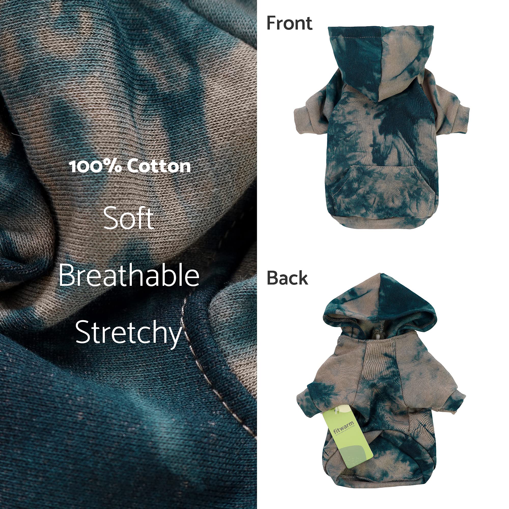 Fitwarm Tie Dye Dog Hoodie Puppy Sweatshirt Pocket Doggie Winter Clothes Sweatshirt Pet Hooded Coat Cat Jackets Apparel X-Small