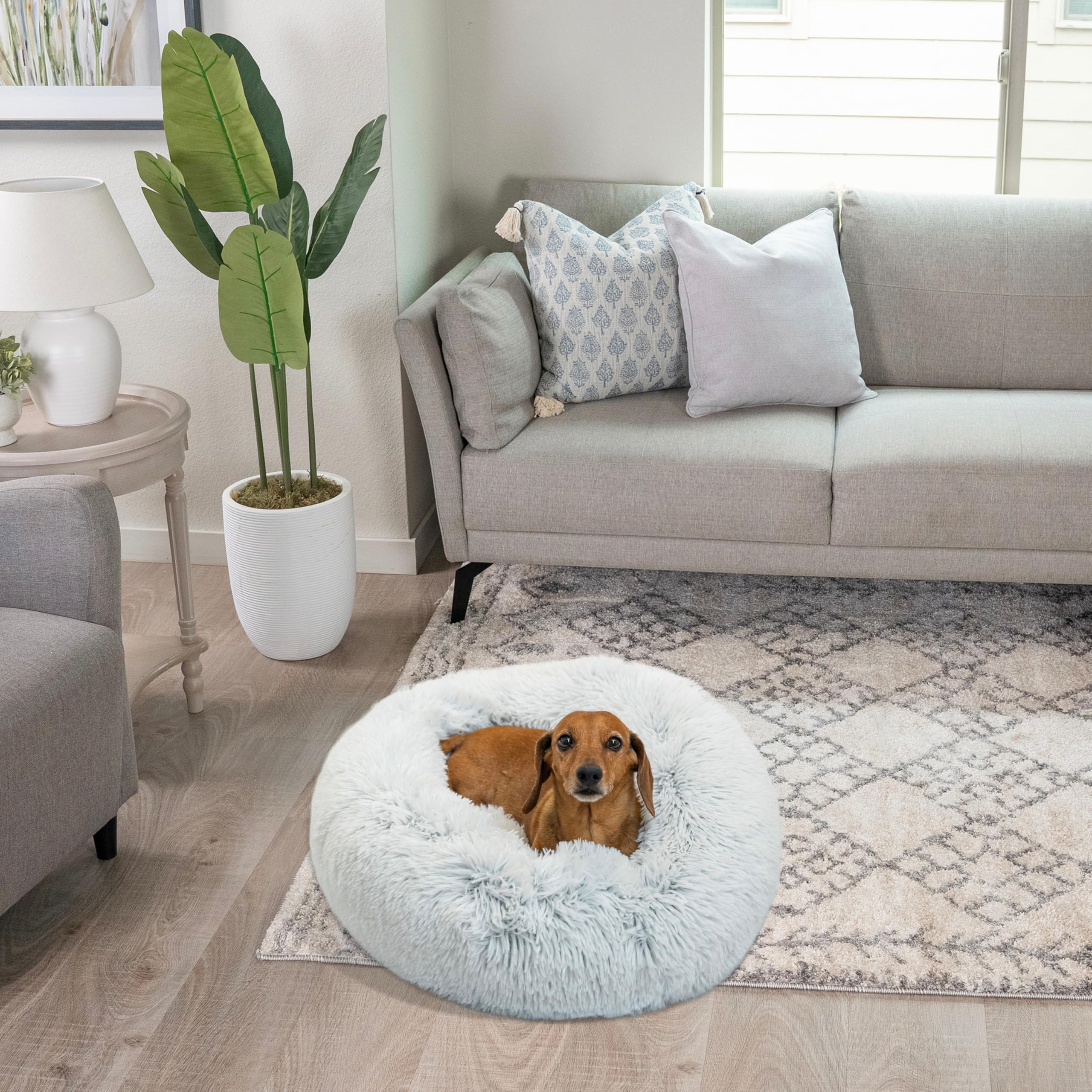 Best Friends By Sheri The Original Calming Donut Cat And Dog Bed In Shag Fur Frost, Small 23X23