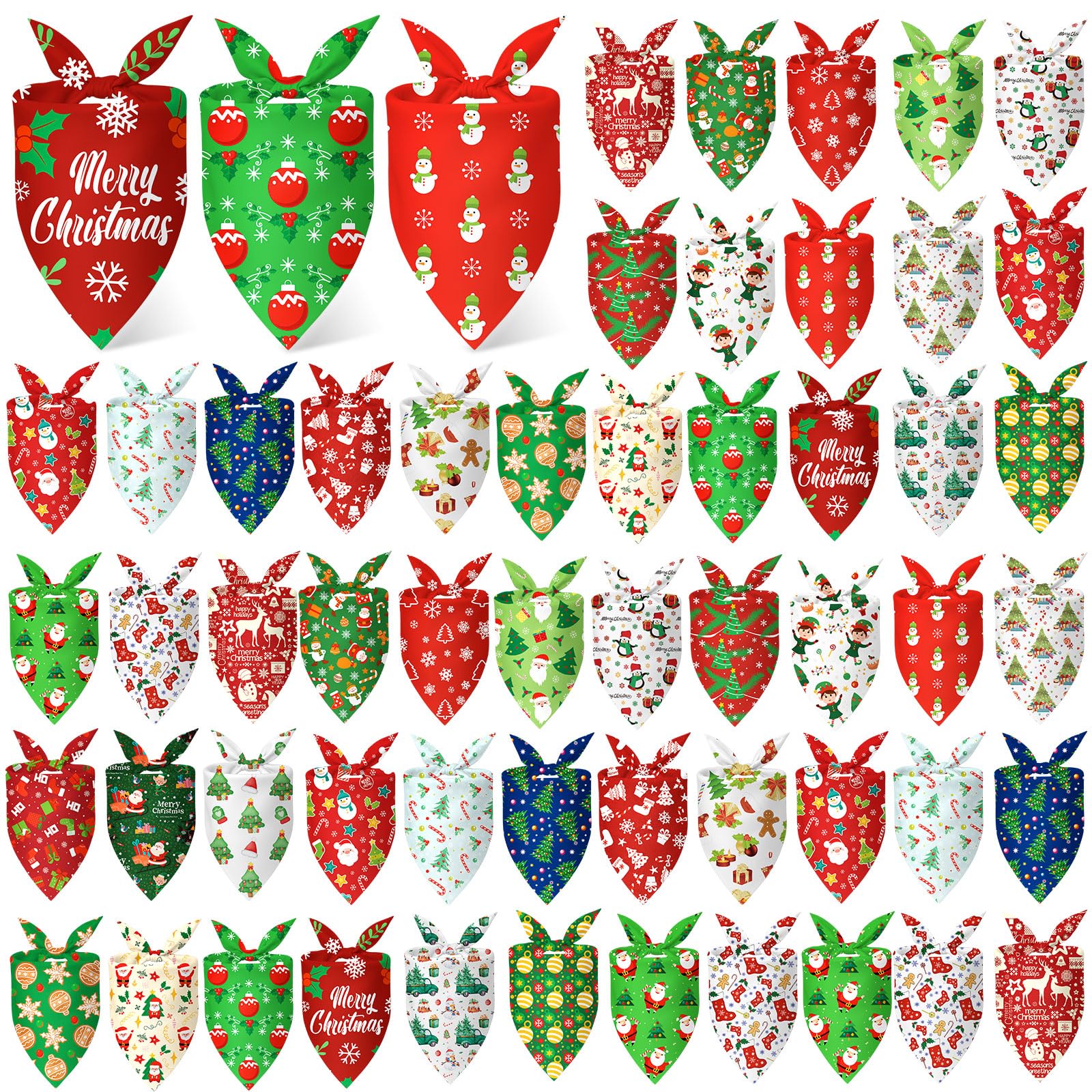 Abbylike 50 Pieces Christmas Dog Bandanas Bulk Xmas Bandanas for Dogs Triangle Kerchief Bibs Scarf Set for Christmas Pet Costume
