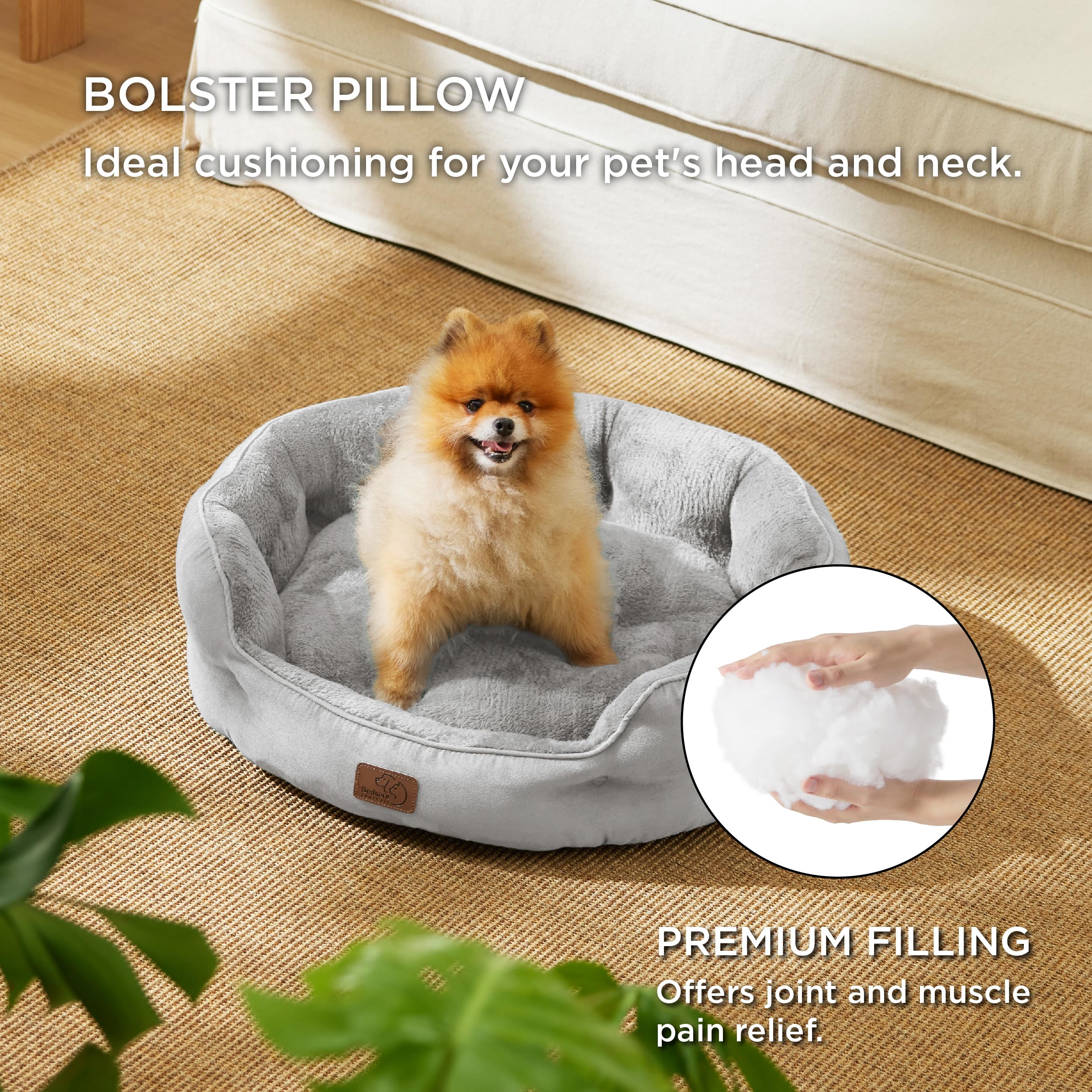 Bedsure Dog Beds For Small Dogs - Round Cat Beds For Indoor Cats, Washable Pet Bed For Puppy And Kitten With Slip-Resistant Bottom, 25 Inches, Pale Grey