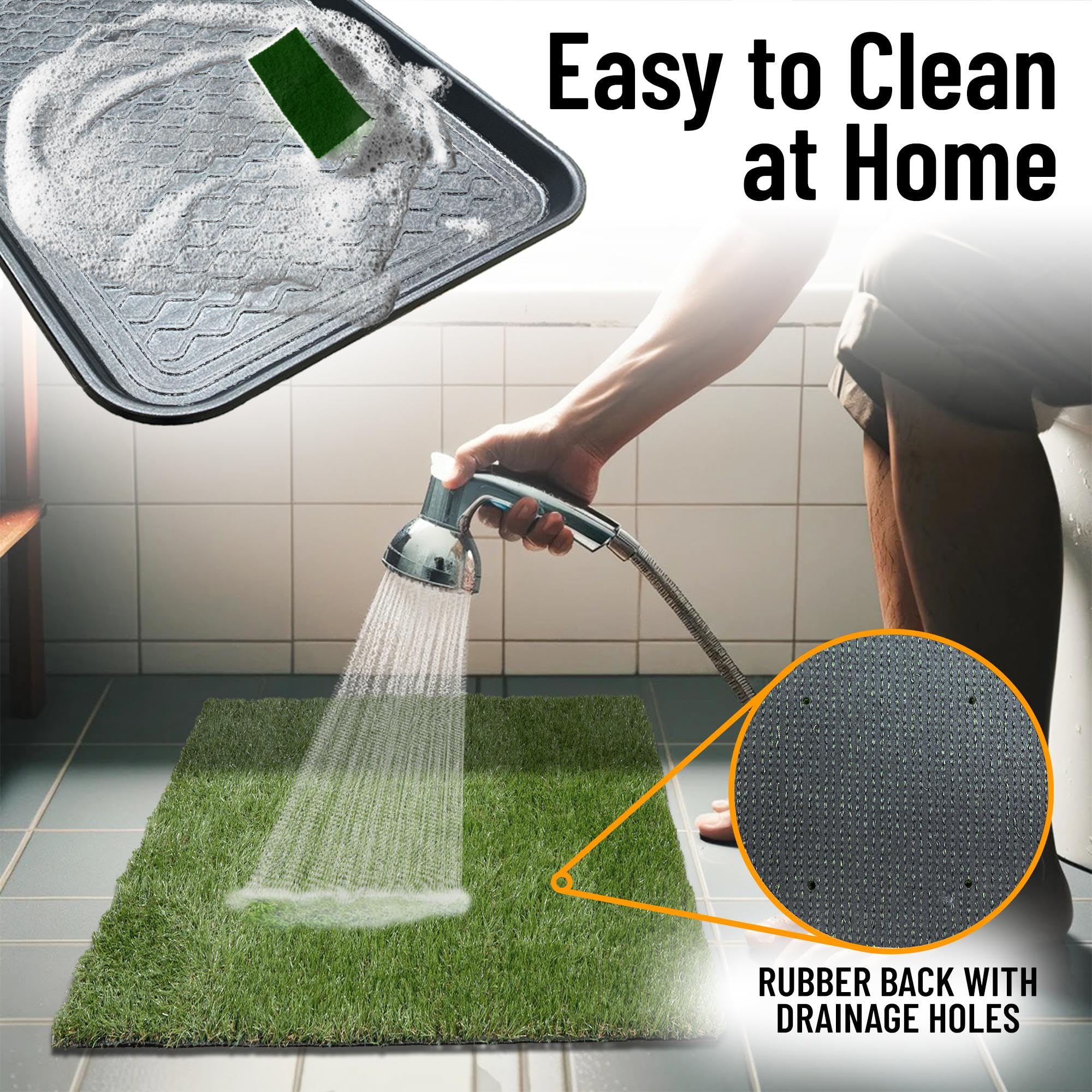 Ottomanson Artificial Grass Puppy Potty Training Pad With Tray, 15'' X 30'' Reusable Pee Pad For Small Pets And Dogs