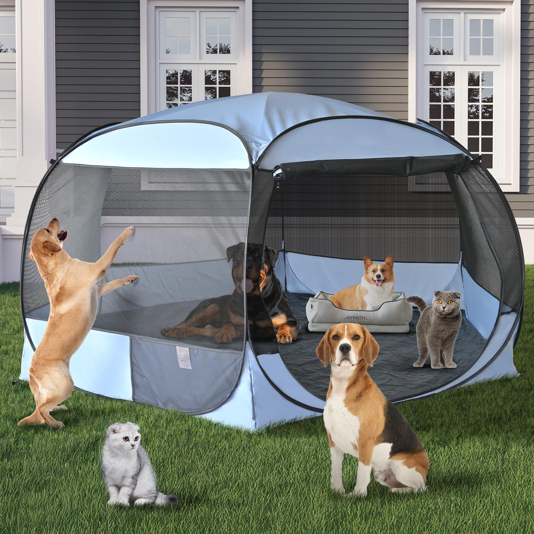 Xxlarge Popup Portable Dog Houses, 10'X4.8'H Assembly-Free Gazebo-Style Kennel Dog Playpen Pet Screen Tent Sun Shade Shelter, Do