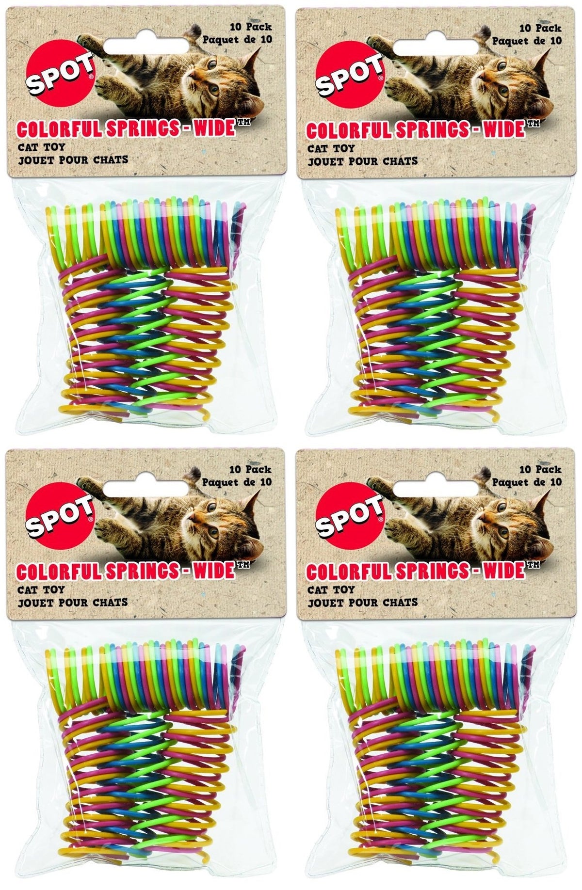 (4 Pack) Ethical Pet Wide Durable Heavy Gauge Plastic Colorful Springs Cat Toy, 10 Count Per Pack