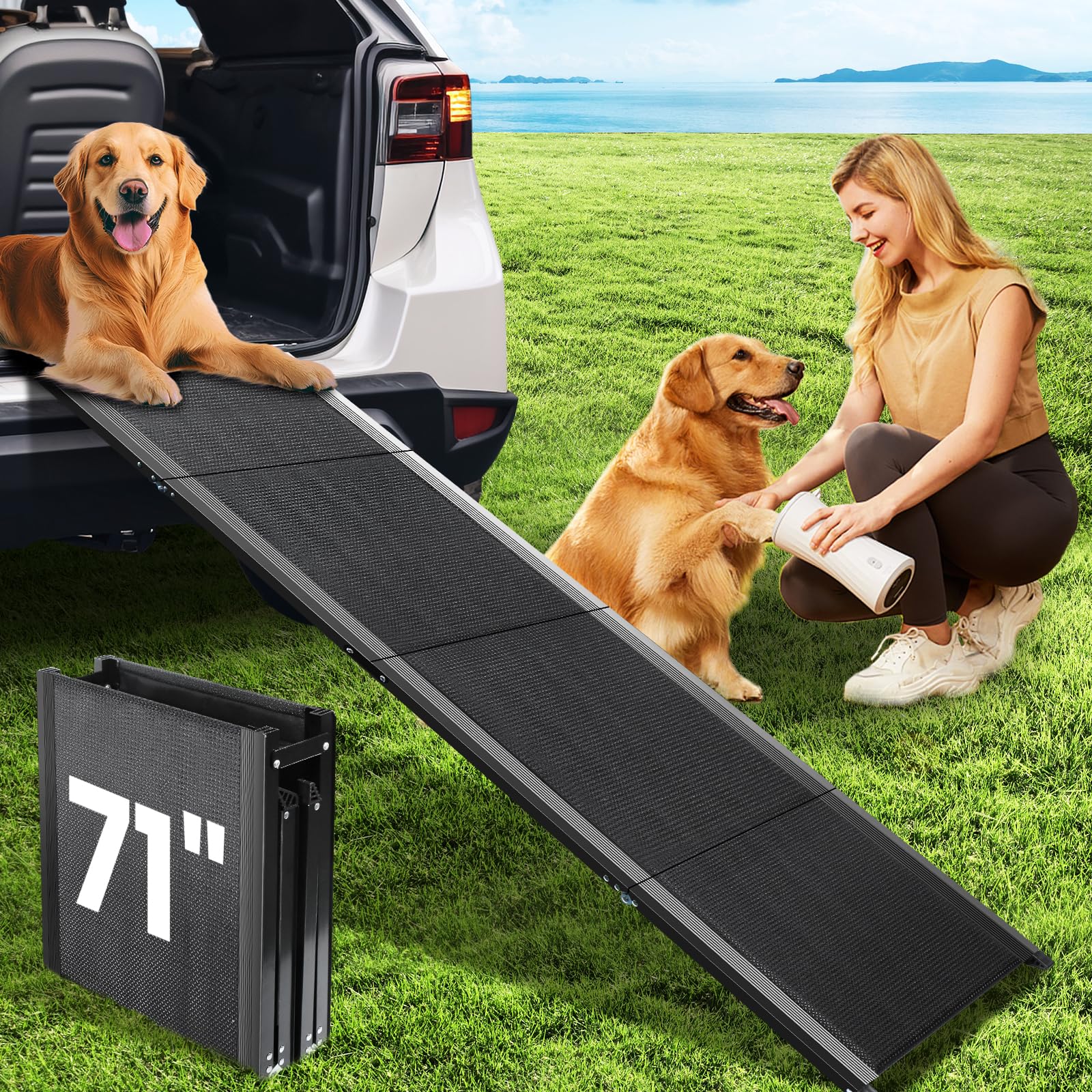 Dog Ramp for Car, 71 ' 'x 17 ' ' Pet Ramp for Large Dogs with Anti-Slip Surface, Extra Long Dog Ramps Up to 250LBS for Truck SUV