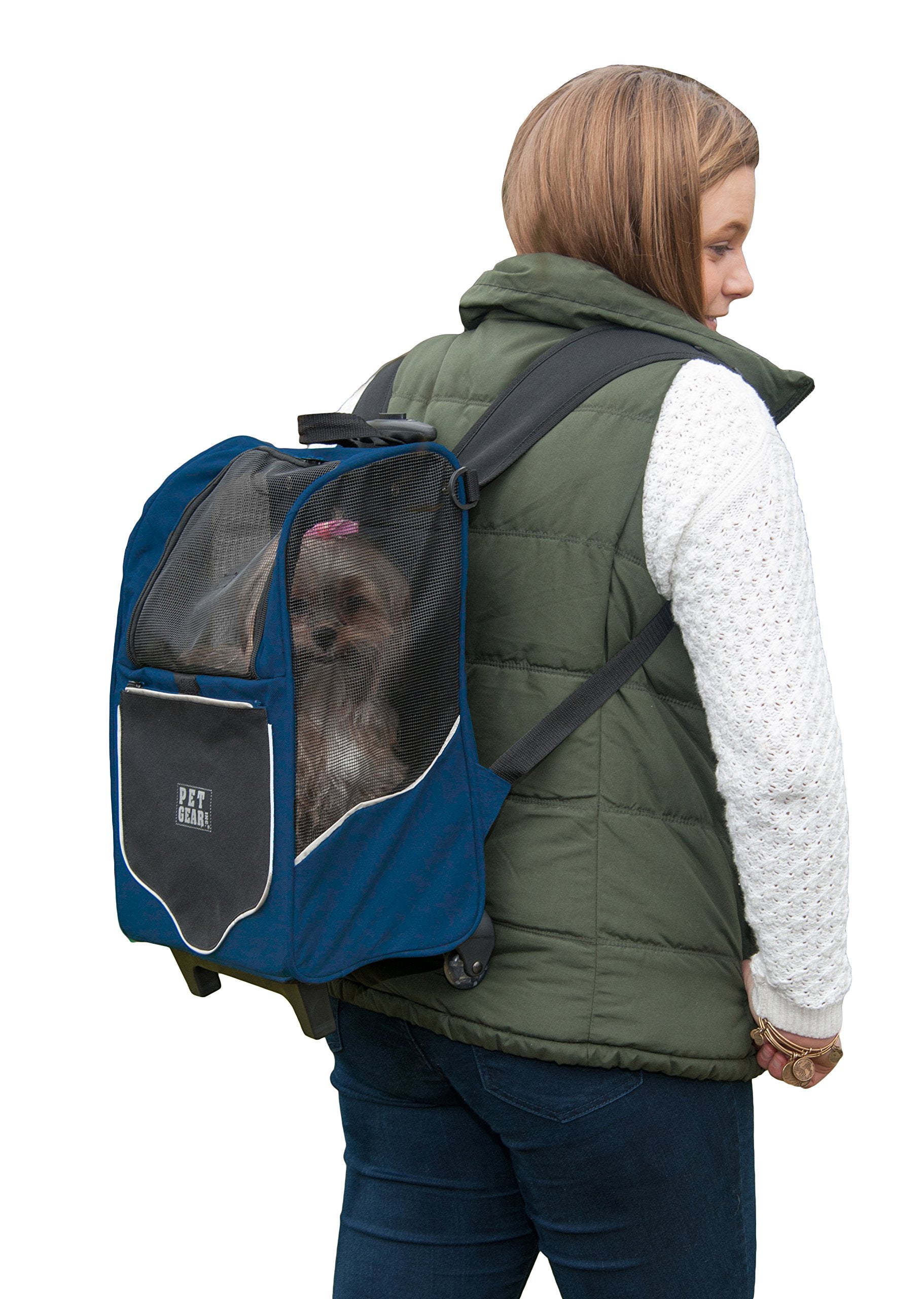 Pet Gear I-Go2 Sport Roller Backpack, Travel Carrier, Car Seat For Cats/Dogs, Mesh Ventilation, Included Tether, Telescoping Han