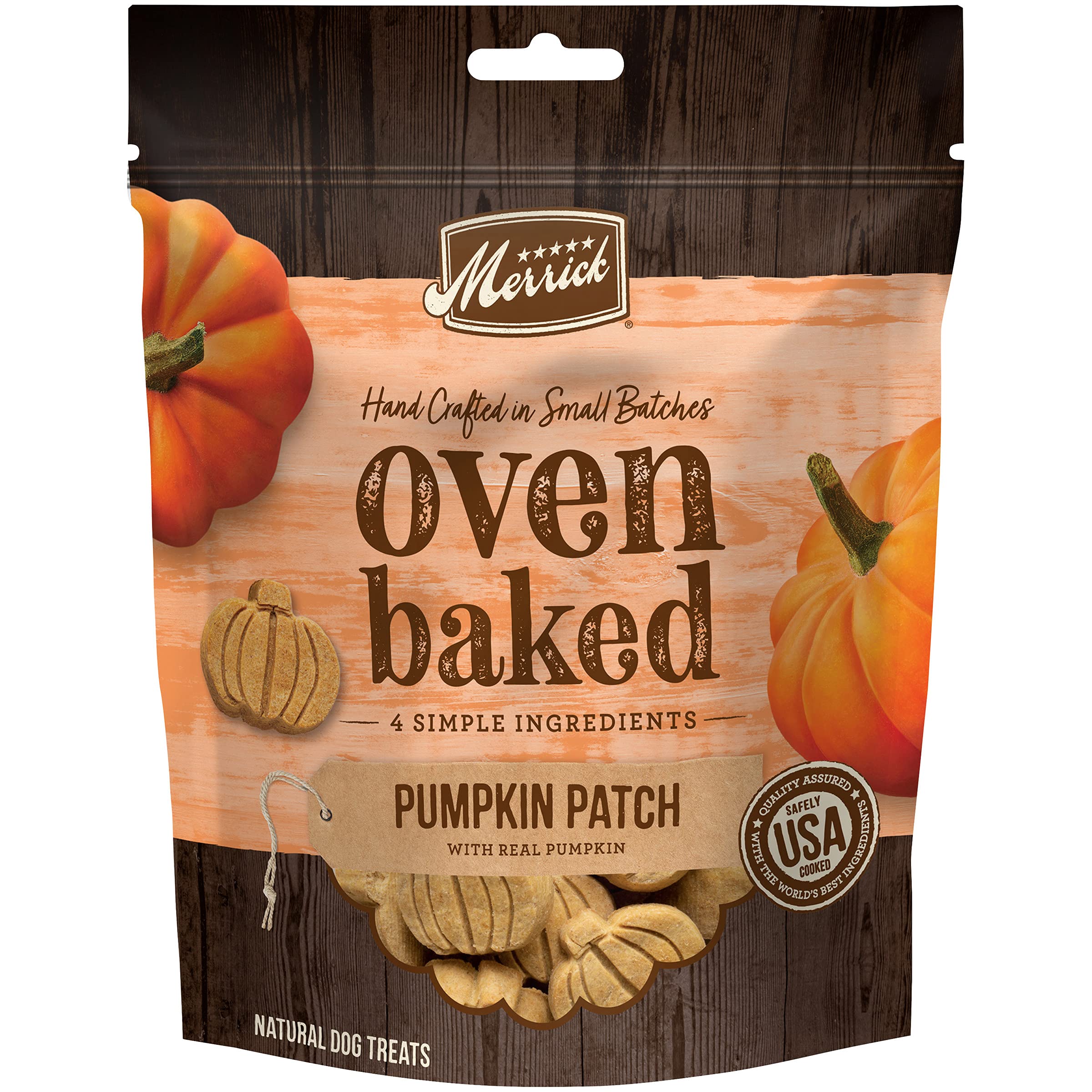Merrick Oven Baked Natural Dog Treats, Pumpkin Patch, Made with Real Pumpkin, Hand Crafted in Small Batches, 4 Simple Ingredient