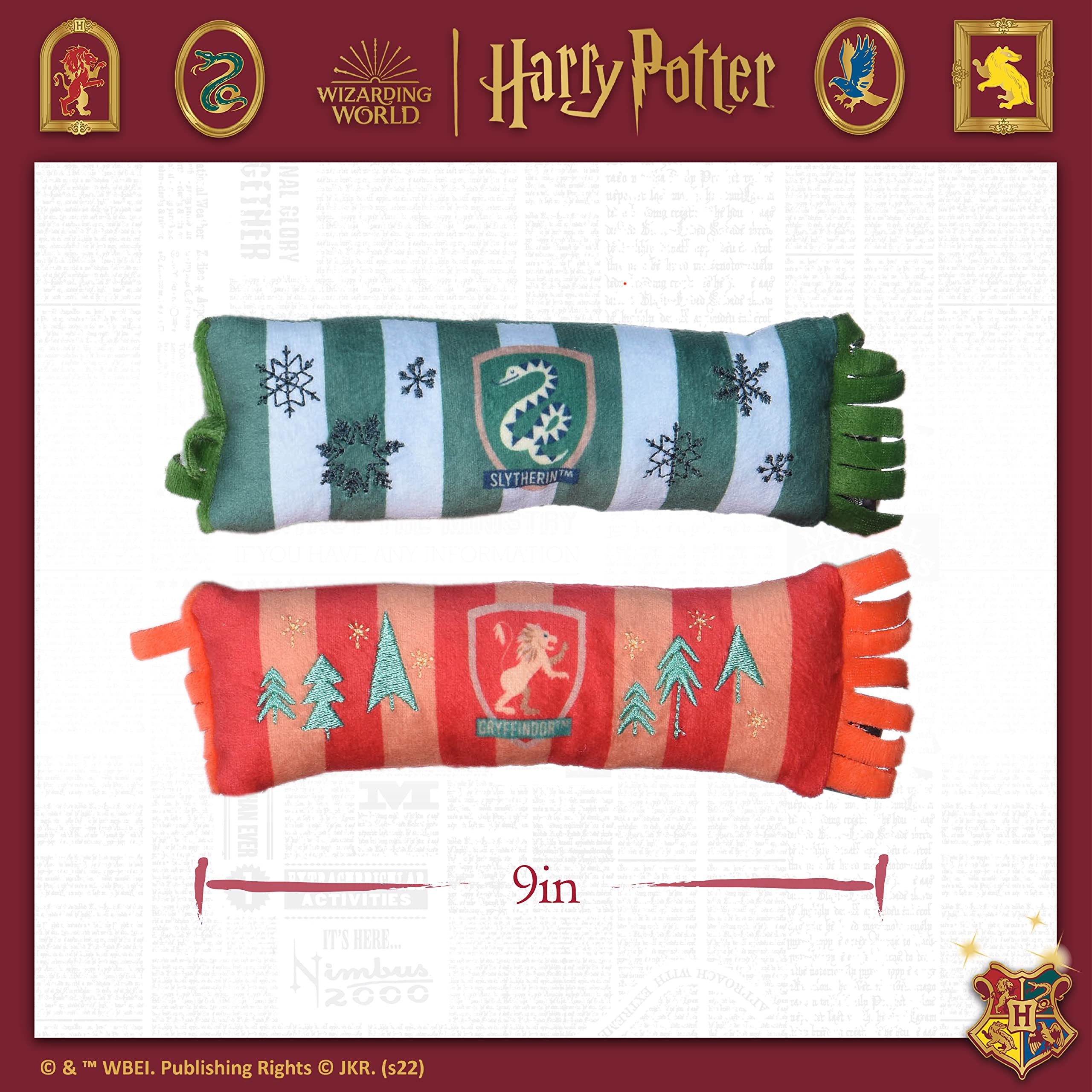 Harry Potter Holiday Plush Squeaker Gryffindor and Slytherin Scarf Toy | Dog Toys for Dogs, Plush Dog Toy, Dog Squeaky Toy, Toys