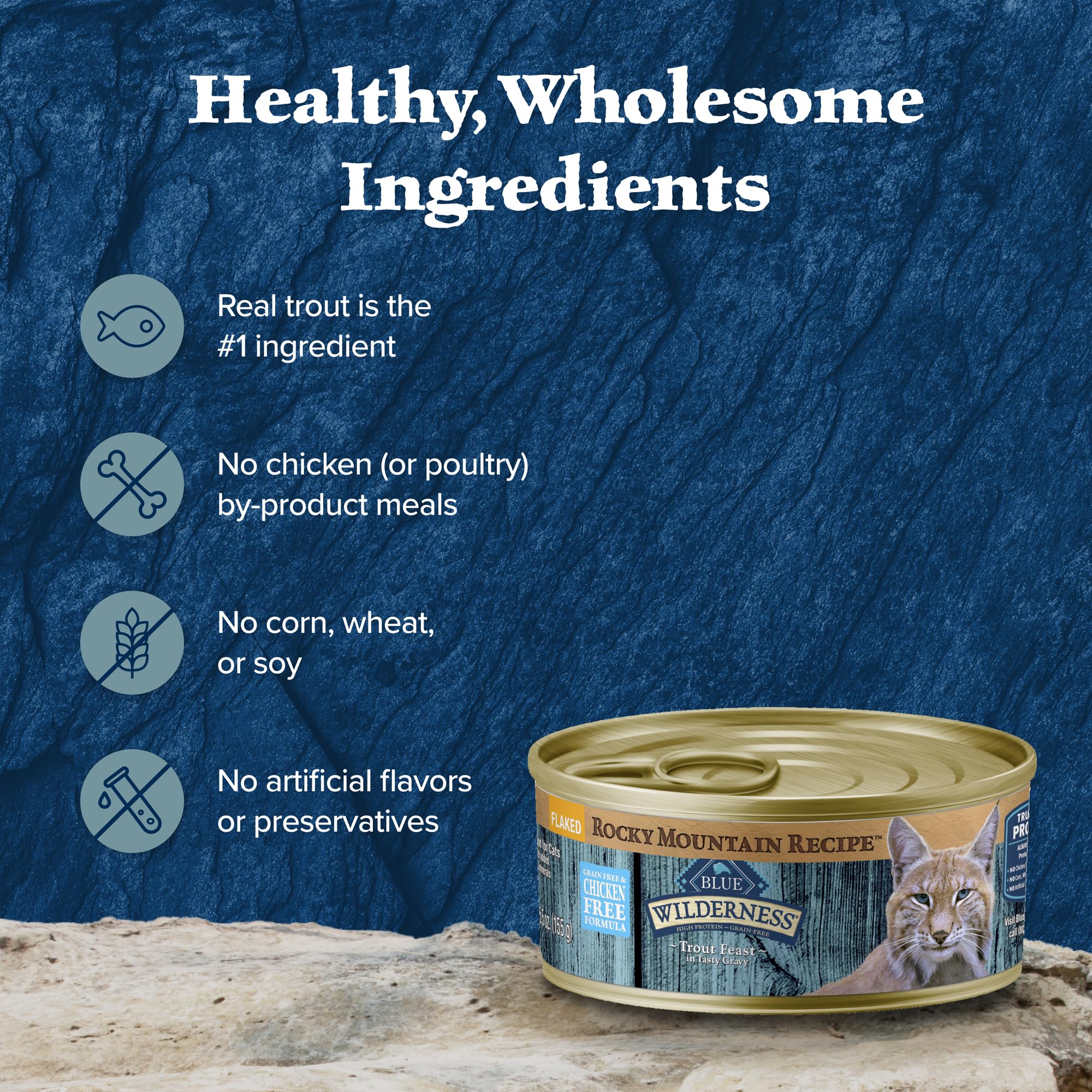 Blue Buffalo Wilderness Rocky Mountain Recipe Natural High Protein Wet Food for Adult Cats, Trout in Tasty Gravy, 5.5-oz cans, P
