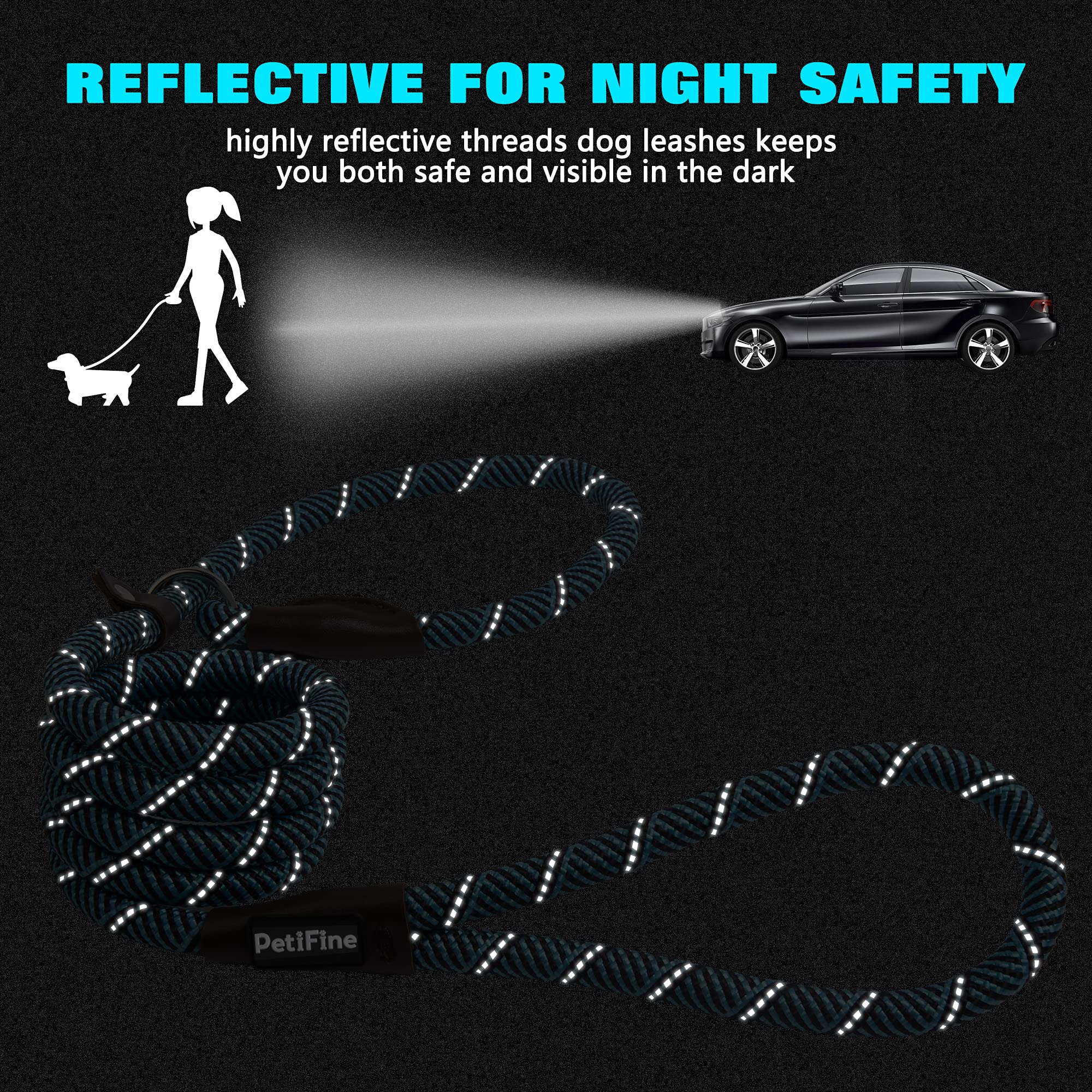 Petifine Slip Lead Dog Leash,6Ft X 1/2'' Reflective Durable Dog Training Lead, Heavy Duty Adjustable Nylon Dog Rope Slip Leash F
