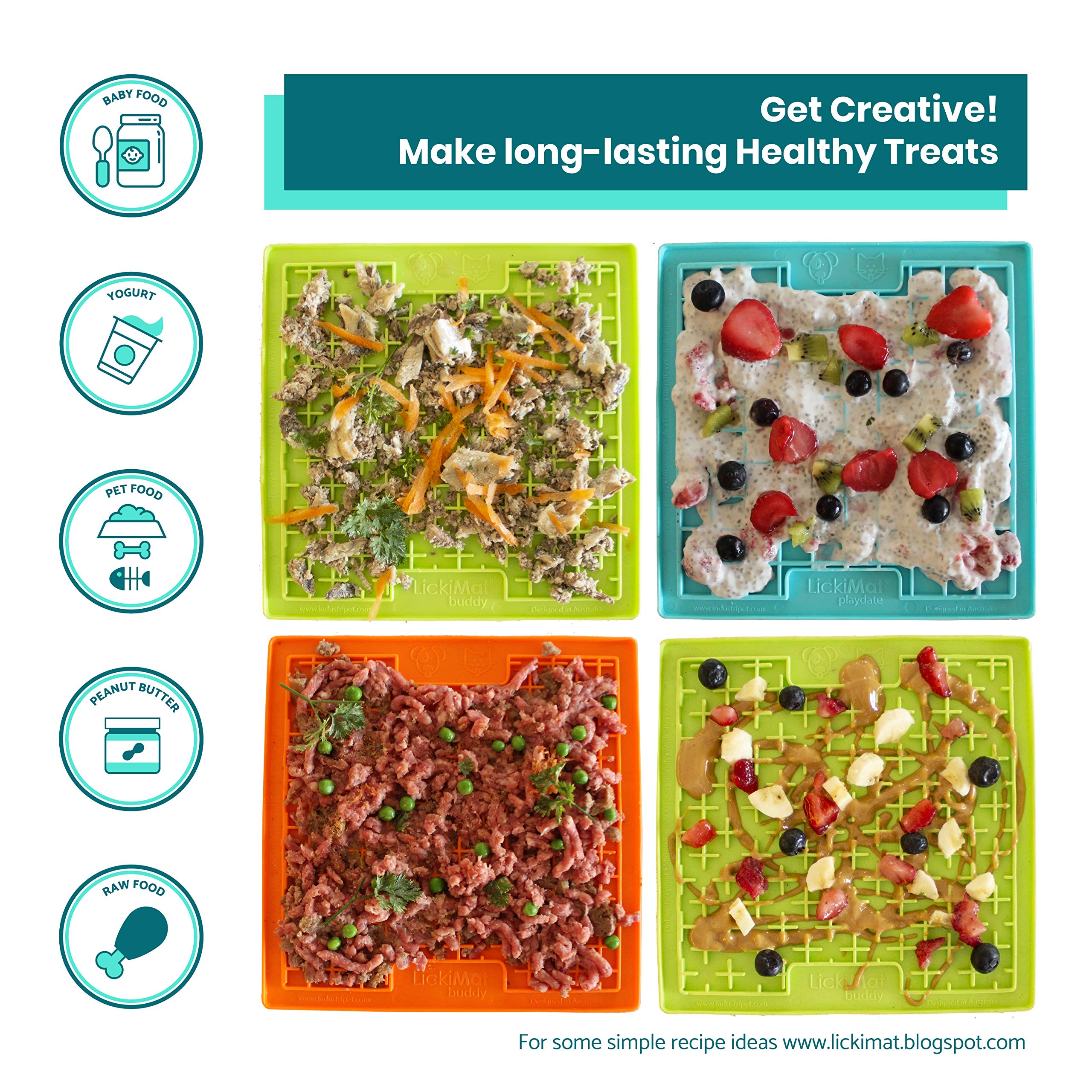 LickiMat Classic Buddy Slow Feeder for Dogs Lick Mat Boredom Anxiety Reducer Perfect for Food Treats Yogurt Liquid Food Peanut B