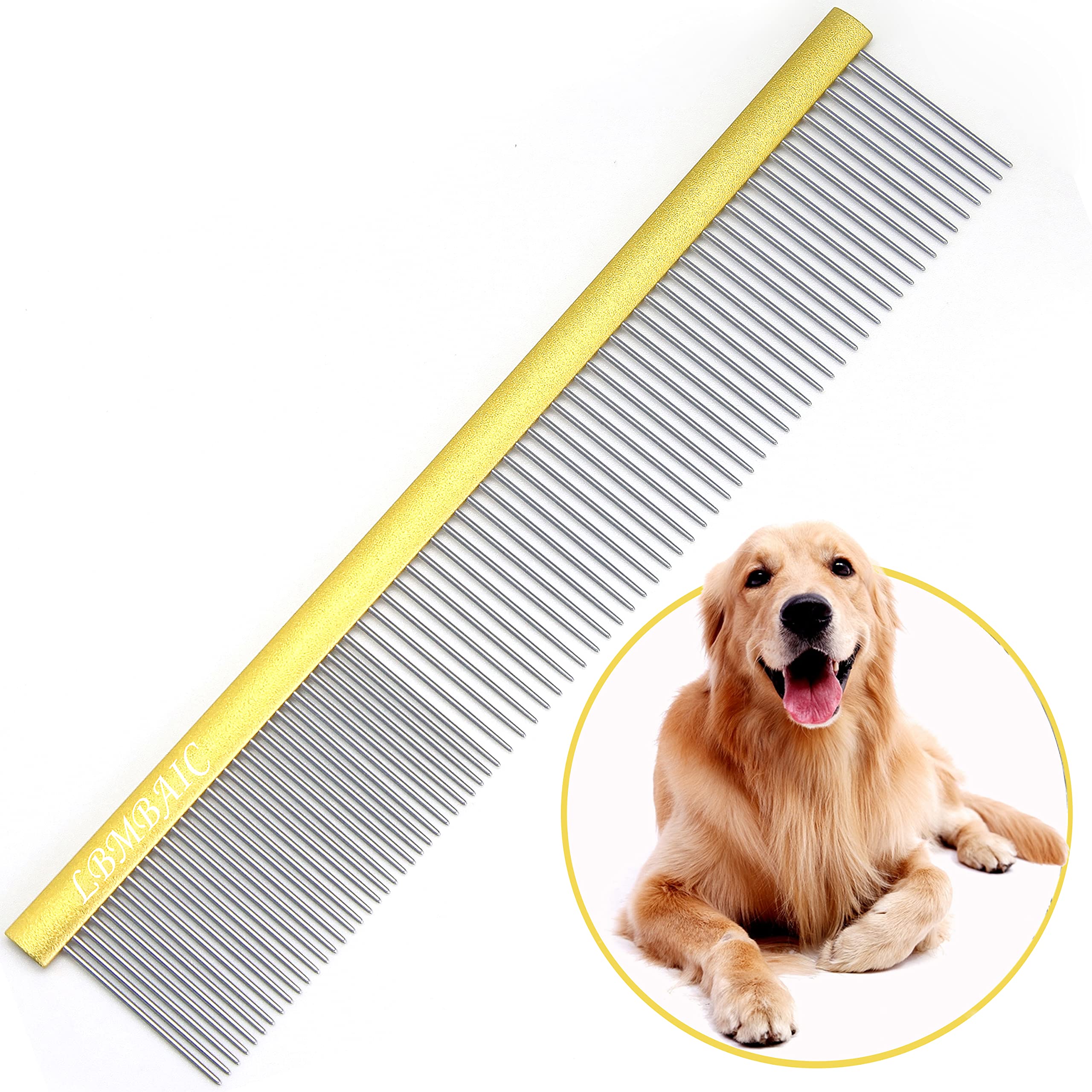 Lbmbaic 10Inches Large Dog Grooming Comb For Shedding Matted Hair For Large Dogs Metal Dog Comb With Long Wide Tooth Comb For Poodles And Goldendoodles Reduce Tangles,Mats And Knots.(Gold)
