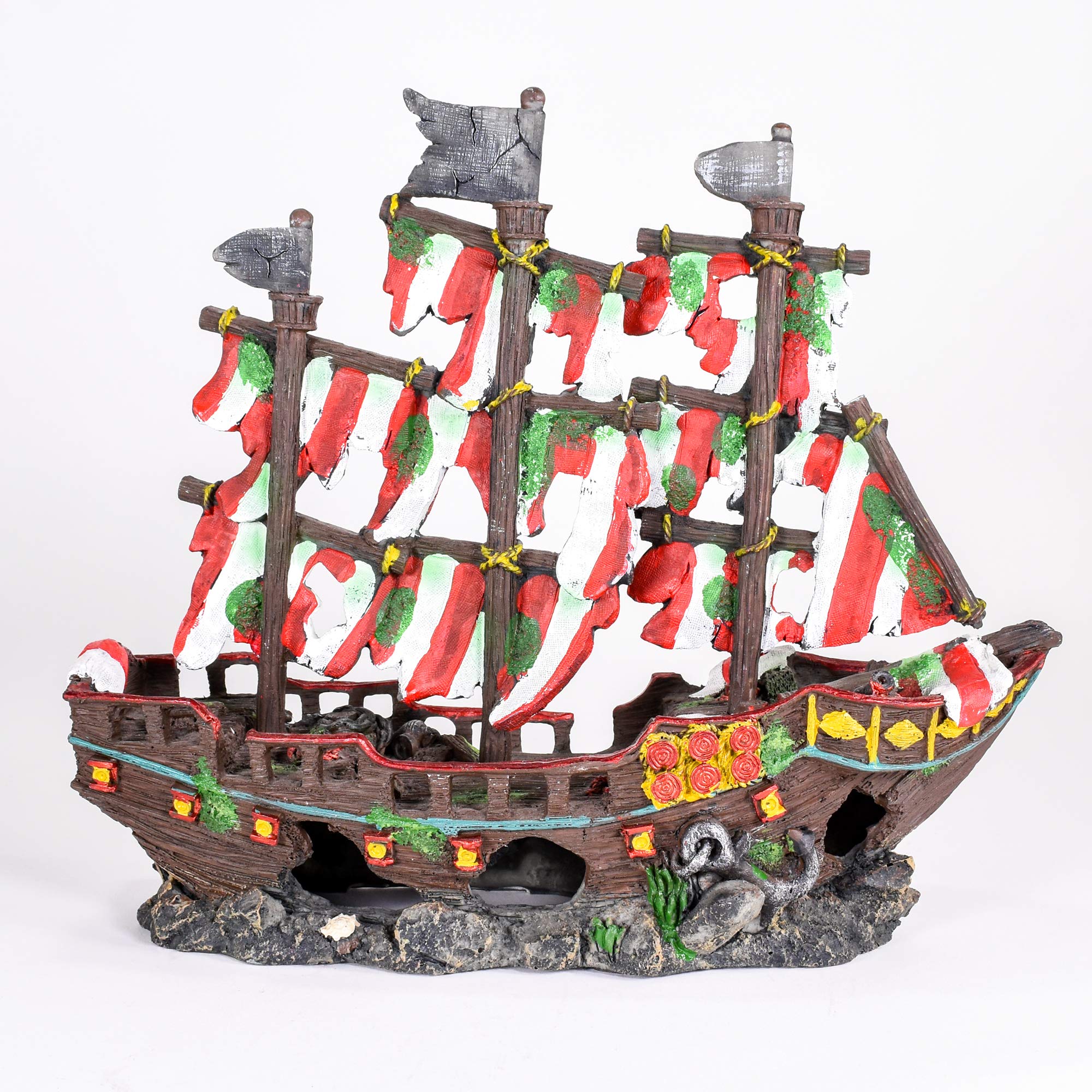 Penn-Plax Deco-Replicas Striped Sail Shipwreck Aquarium Decoration – Safe For Freshwater And Saltwater Fish Tanks – Large – 2 Pieces