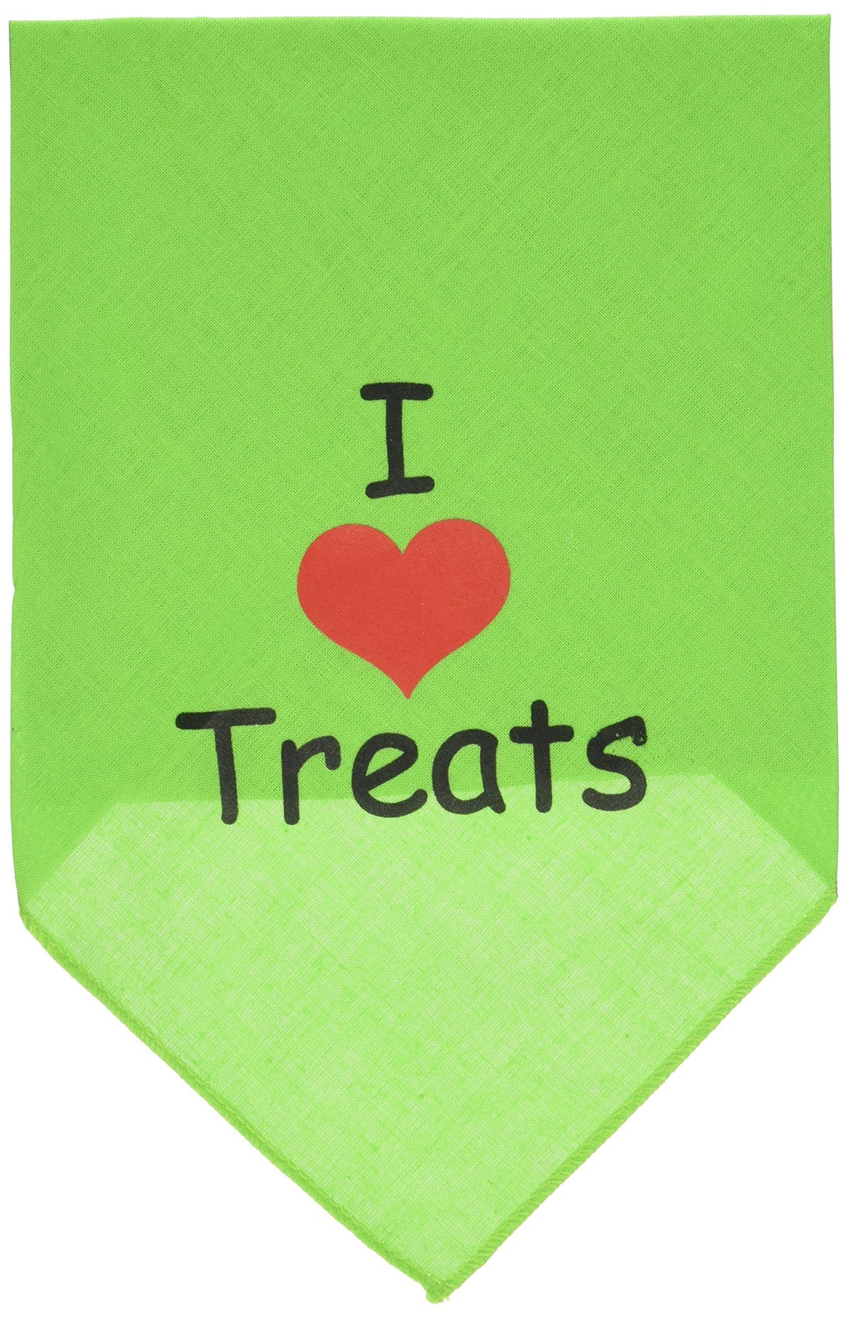 Pet and Dog Bandana Screen Printed, &quot;I Love Treats&quot; Lime Green Large