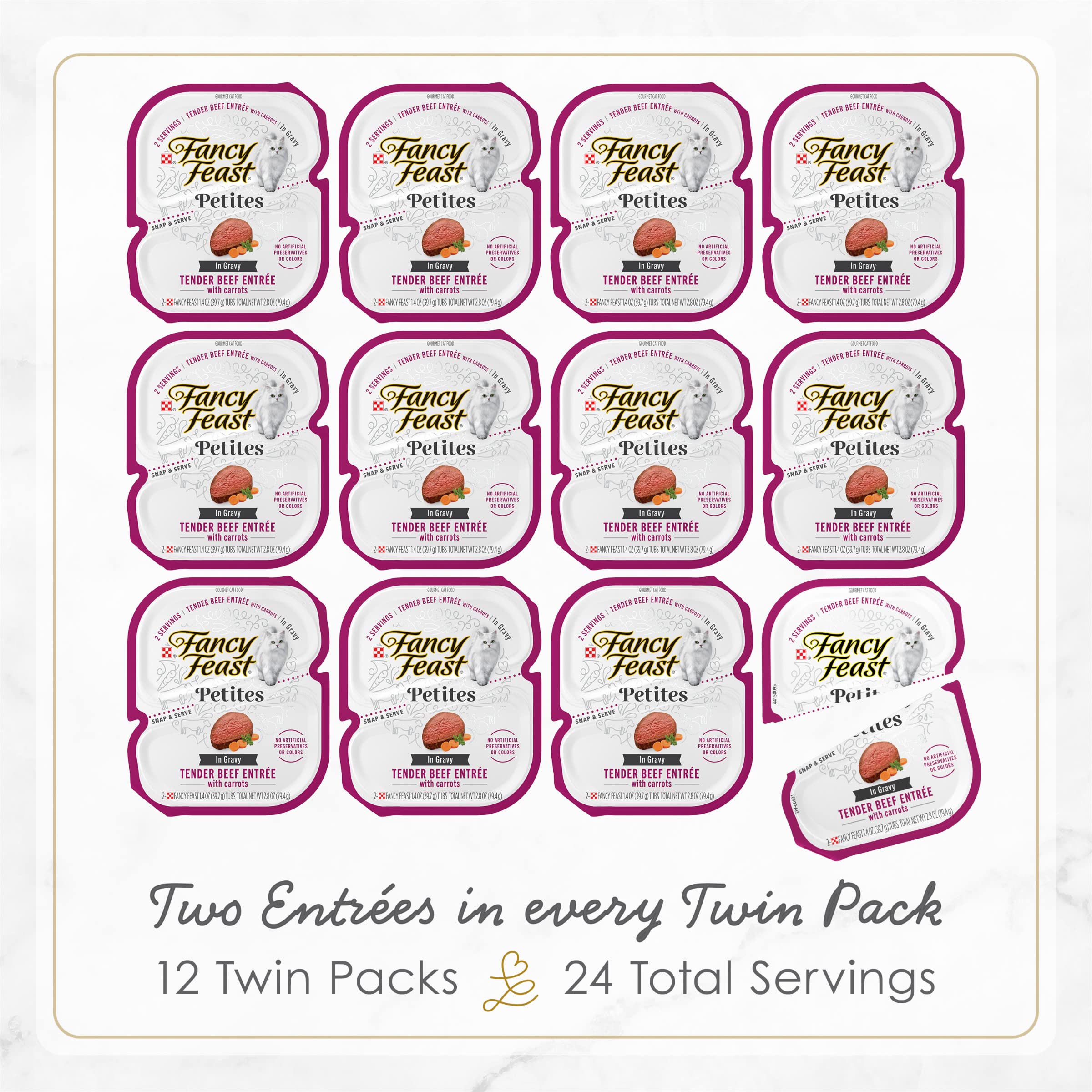 PURINA Fancy Feast Gourmet Gravy Wet Cat Food, Tender Beef with Carrots, 12 Pack (2.8 oz. Tubs)