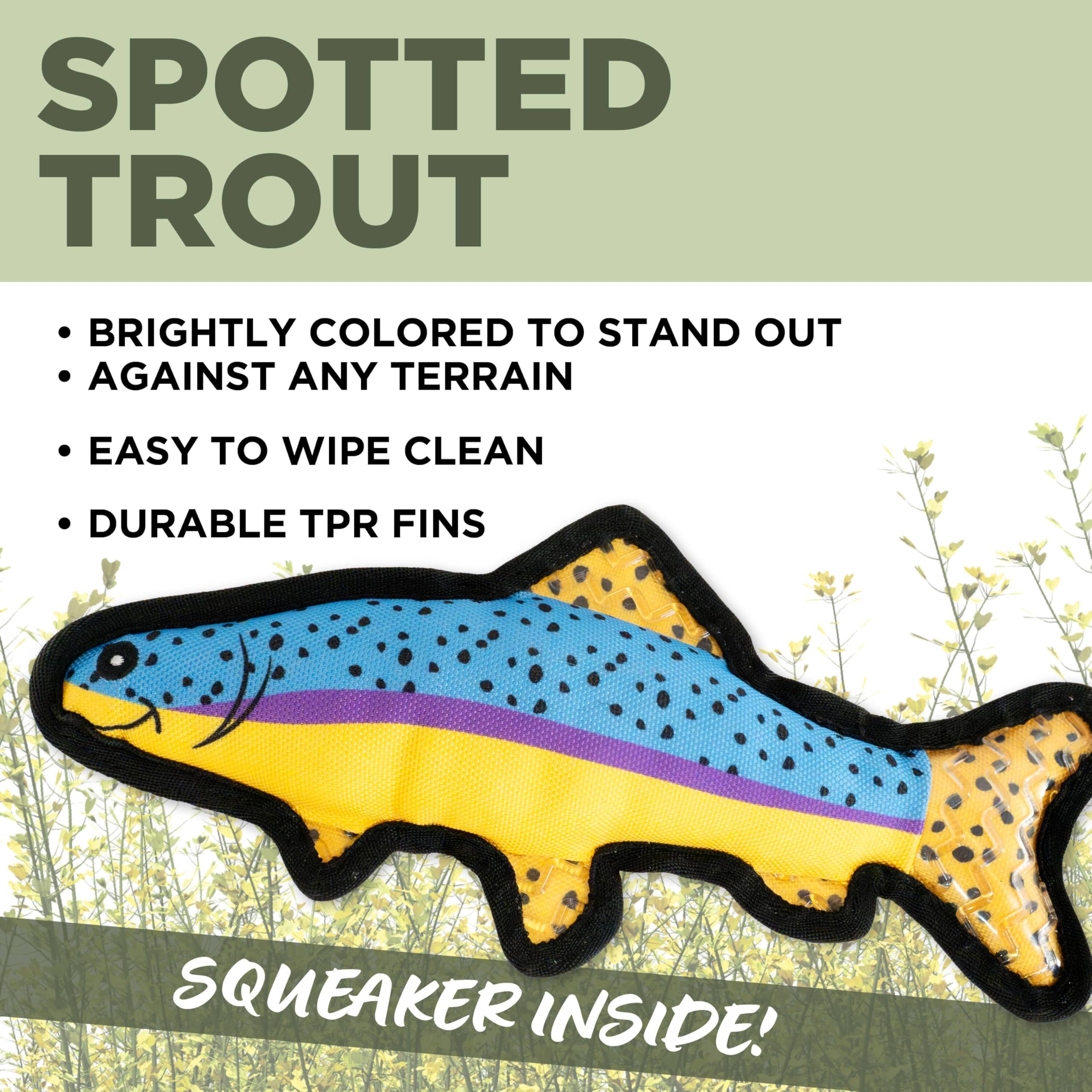 Hound2O Durable Plush Outdoor Toys For Dogs | Squeaky Spotted Trout | Fun Fishing Themed Dog Toy With Playful Squeaker