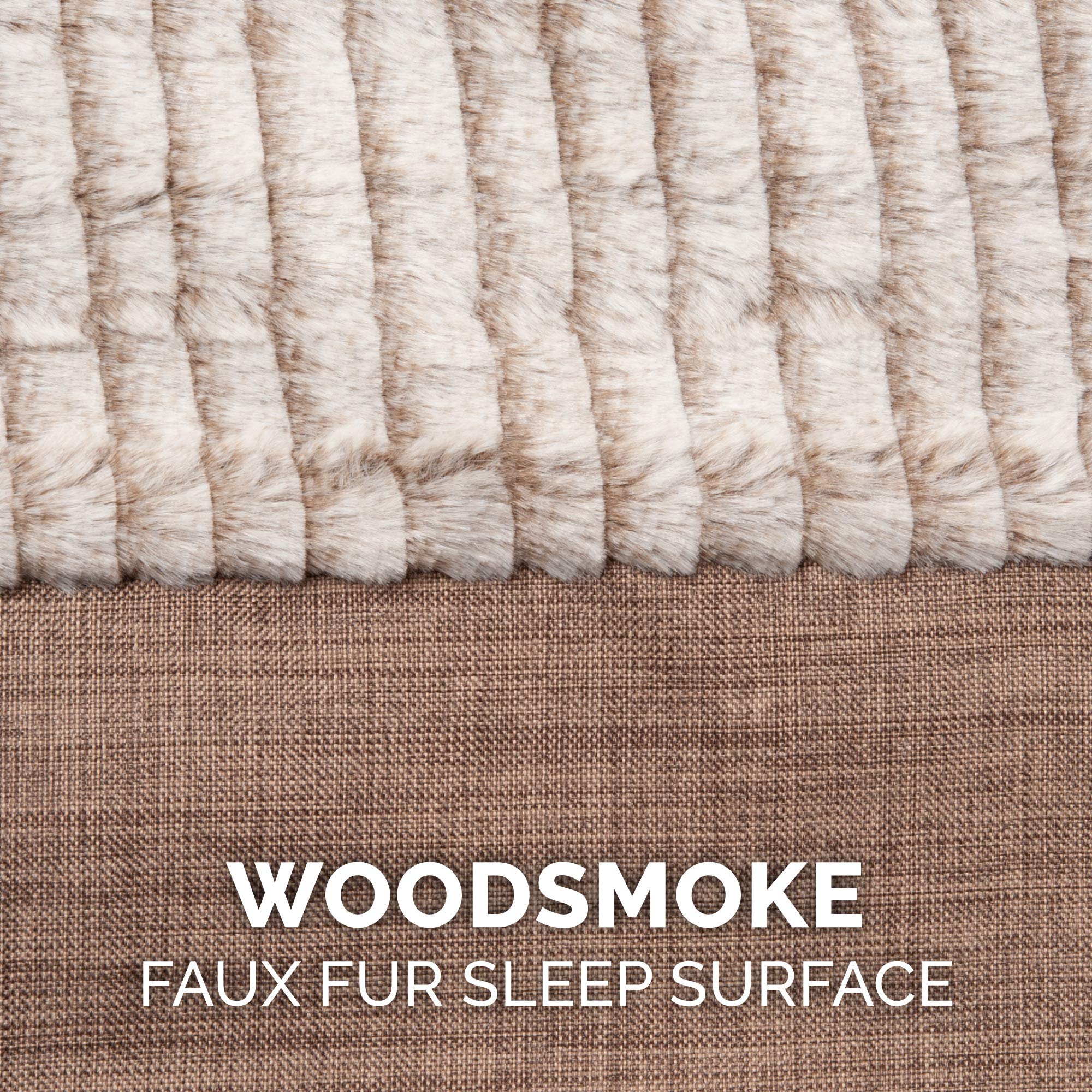 Furhaven Replacement Dog Bed Cover Luxe Faux Fur & Performance Linen Sofa-Style, Machine Washable - Woodsmoke, Jumbo Plus (XX-La
