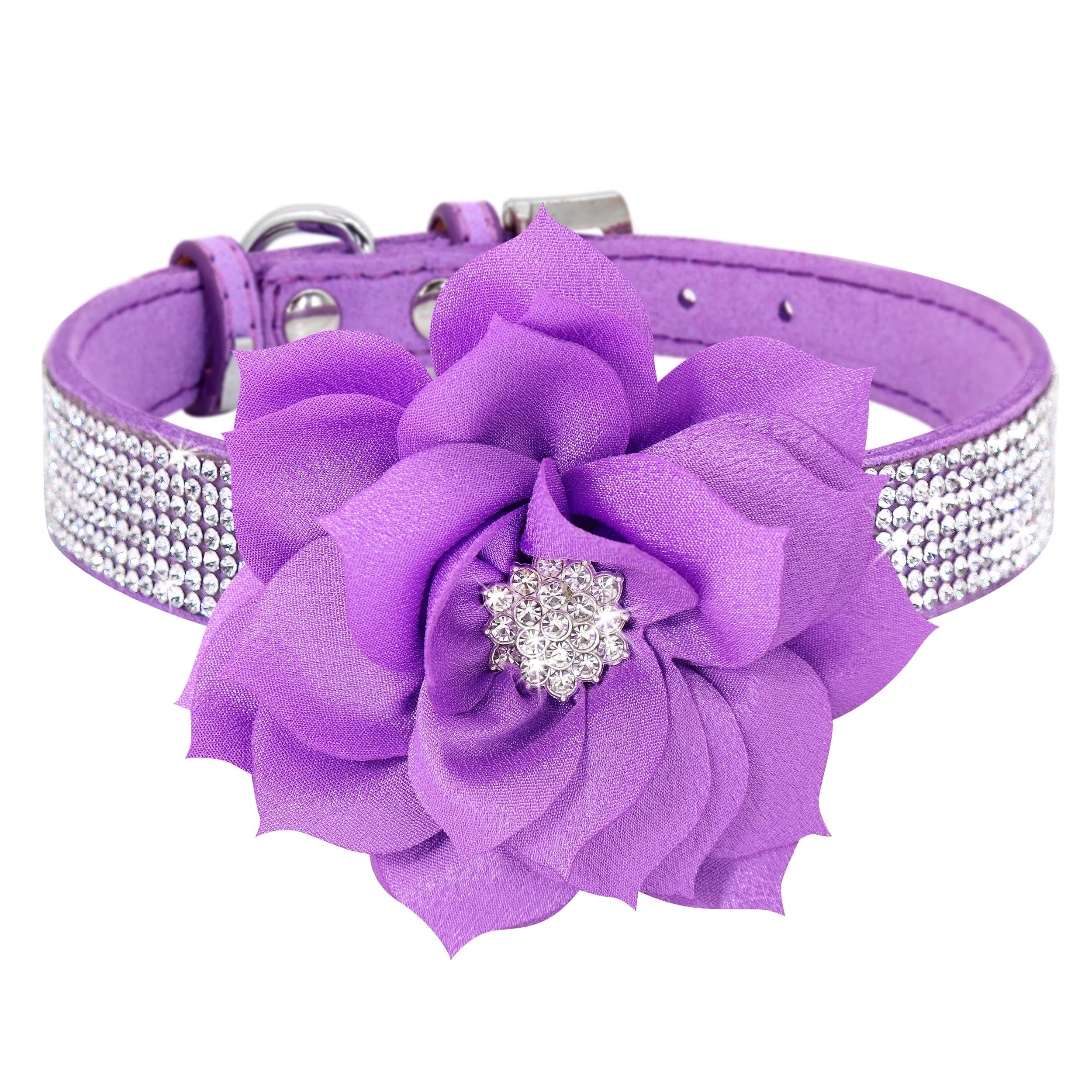 Pet Artist Cute Girl Rhinestone Suede Dog Collars For Small Dogs Cats,Soft Flower Dog Collar,Bling Dog Collars For Small Puppy Dogs Purple Collar, Xs:Neck 7.5-10'(19-25Cm)