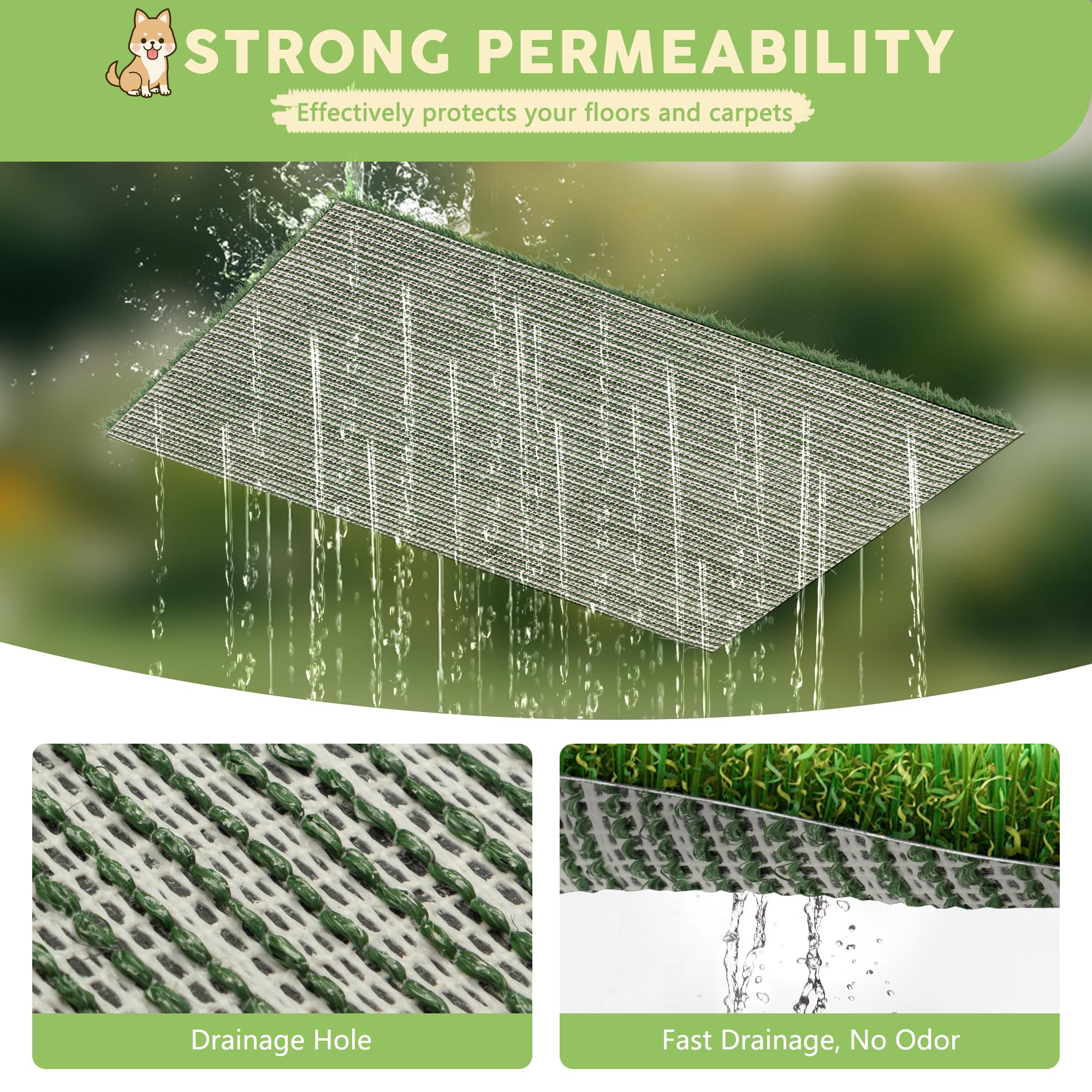 Dog Grass Pad with Tray, 25'' x 20'' Dog Potty Tray Indoor Outdoor, Artificial Dog Grass Pee Pad for Pet Puppy Potty Training, P