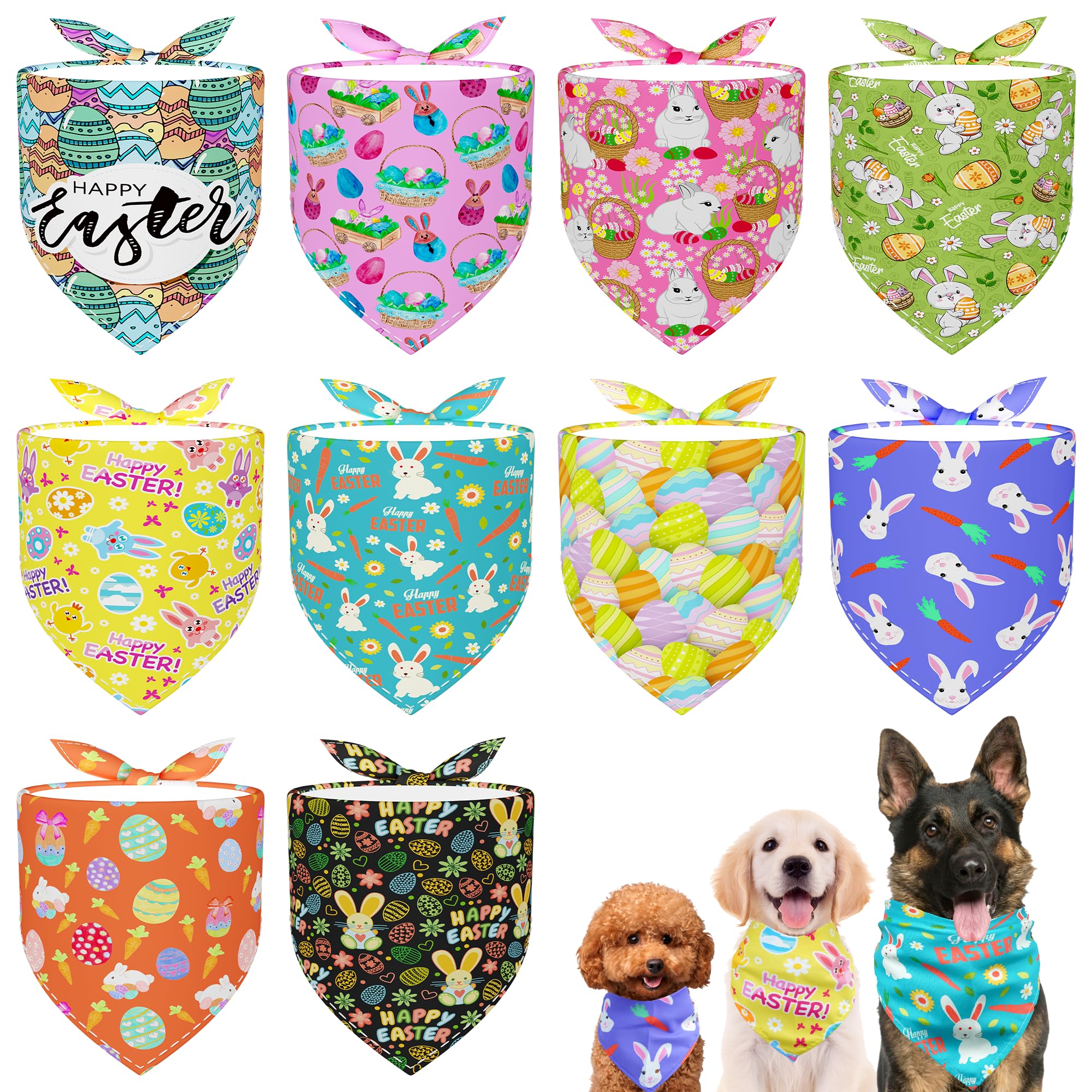 JpGdn 10PCS Easter Dog Bandanas for Medium Dogs Triangle Bibs Scarves Boys and Girls Grooming Accessorie