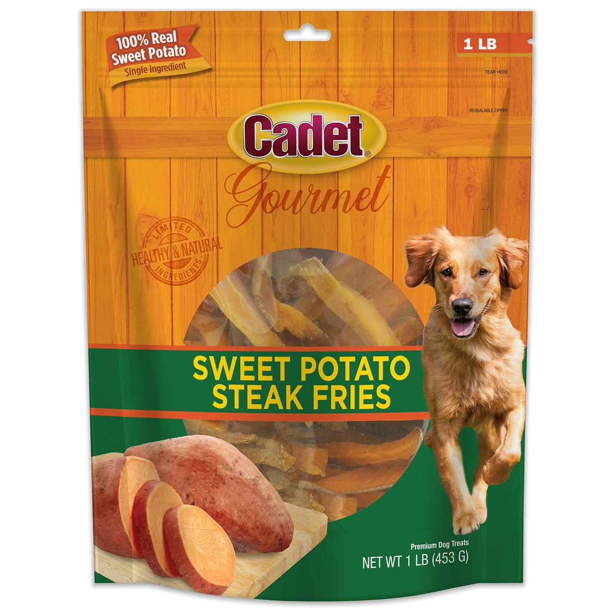 Cadet Gourmet Sweet Potato Steak Fries, Healthy Natural Chewy Dog Treats, Single-Ingredient, For Small & Large Dogs, 1 Pound