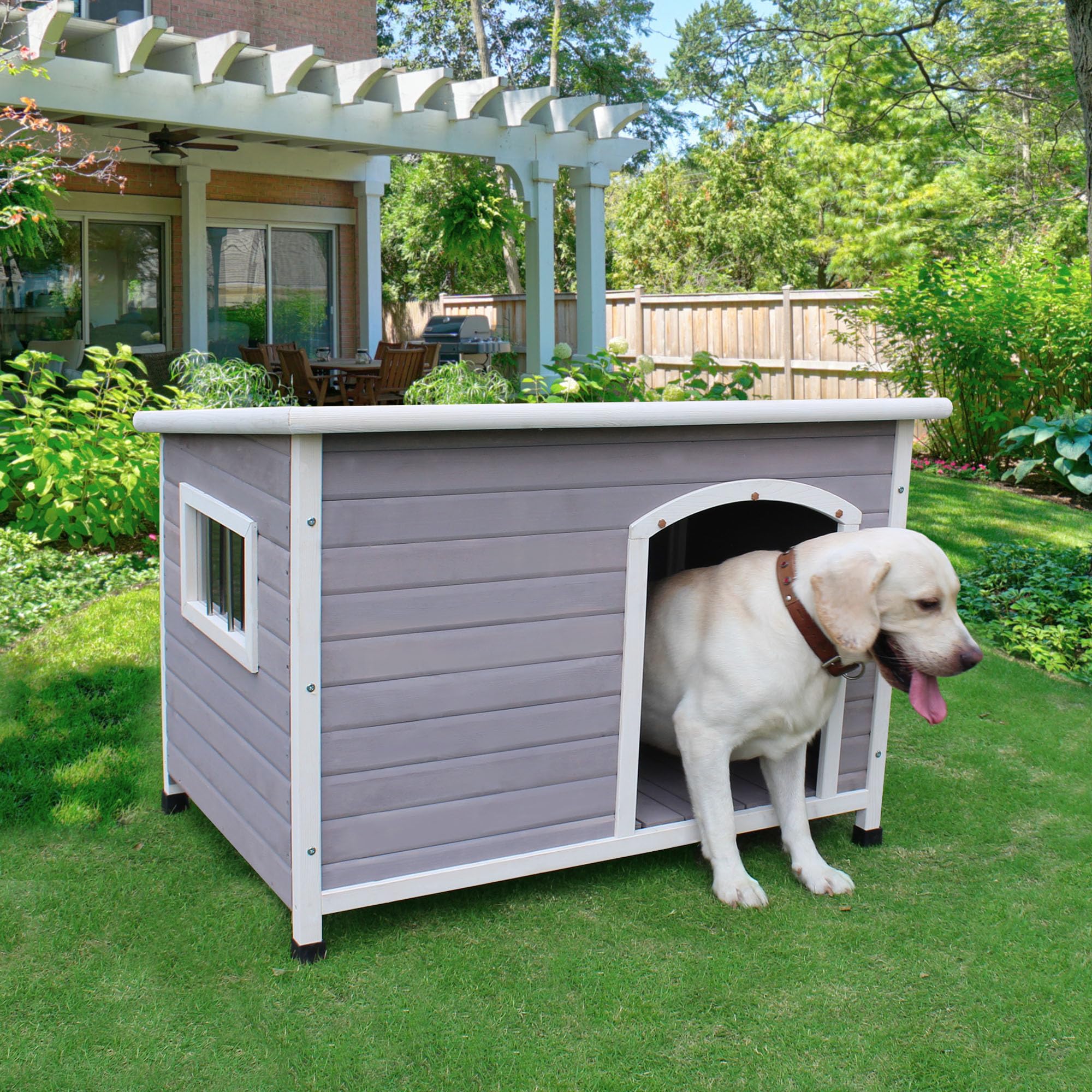 44'' Wooden Large Dog Houses Outdoor Indoor, Waterproof Dog Houses Outside With Window Dog House For Small To Large Sized Dogs-G