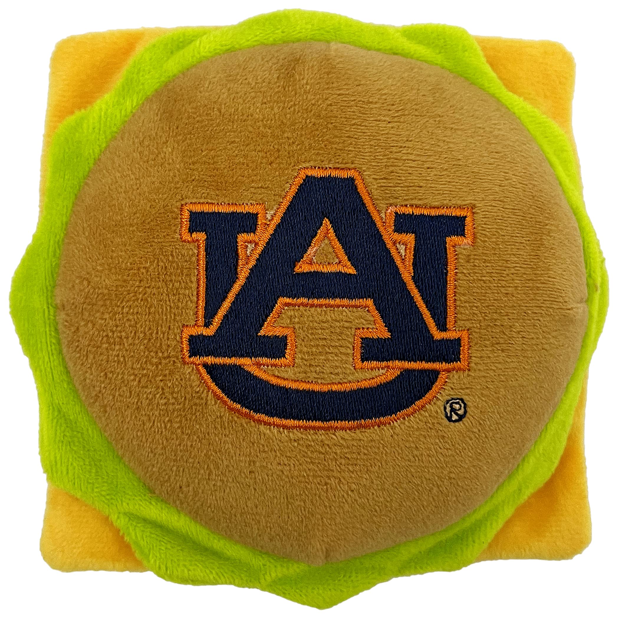 Pets First Ncaa Auburn Tigers Cheeseburger Plush Dog & Cat Squeak Toy- Cutest Stadium Hamburger Snack Plush Toy For Dogs & Cats 