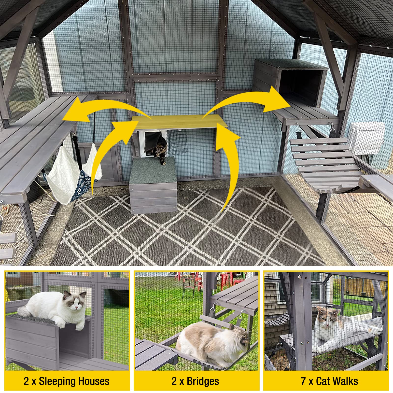 Aivituvin Cat House Outdoor Catio Kitty Enclosure With Super Large Enter Door,Wooden Cat Cage Condo Indoor Playpen With Platform