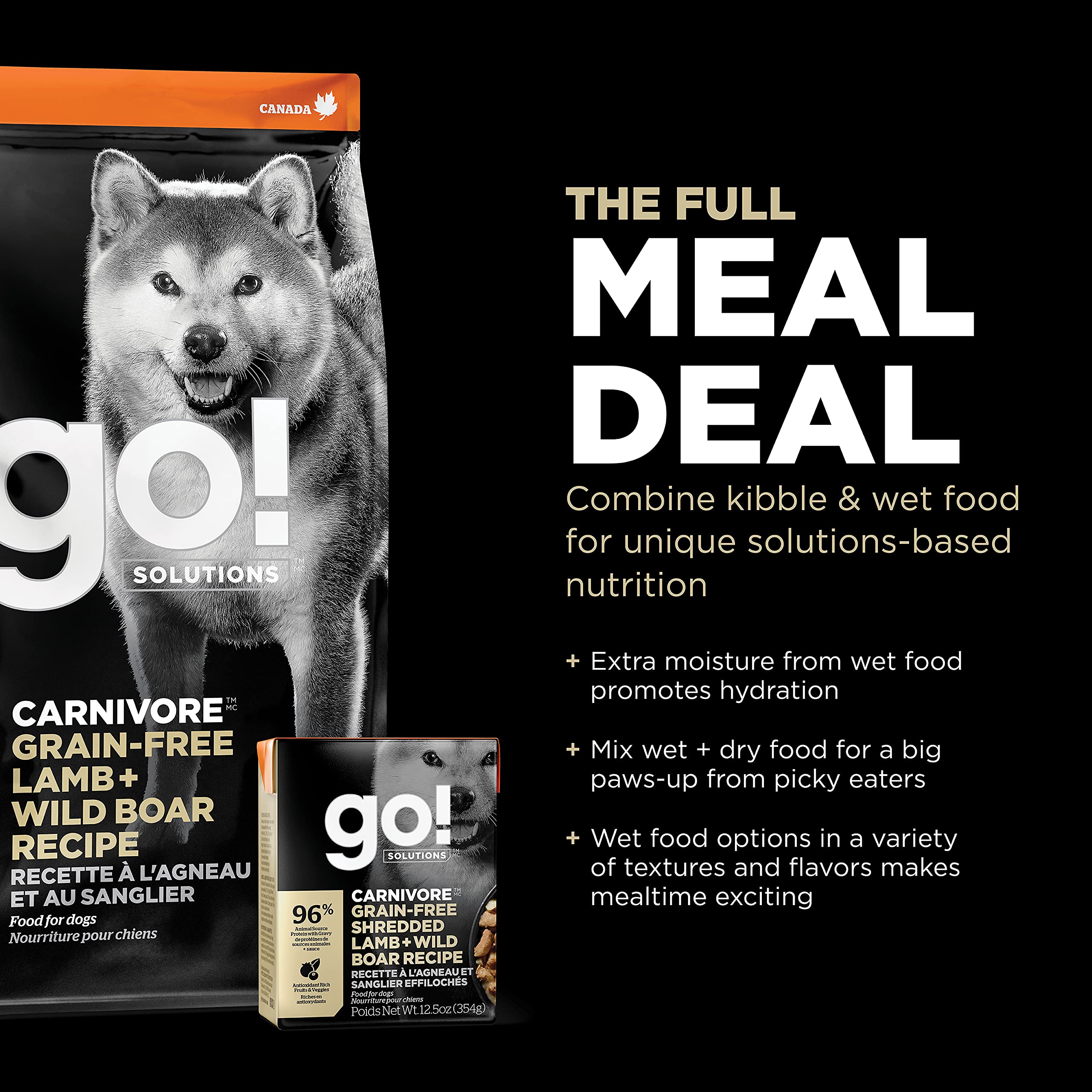 Go! Solutions Carnivore, Grain-Free, Protein Rich Dry Dog Food, Lamb and Wild Boar Recipe, 22 lb Bag