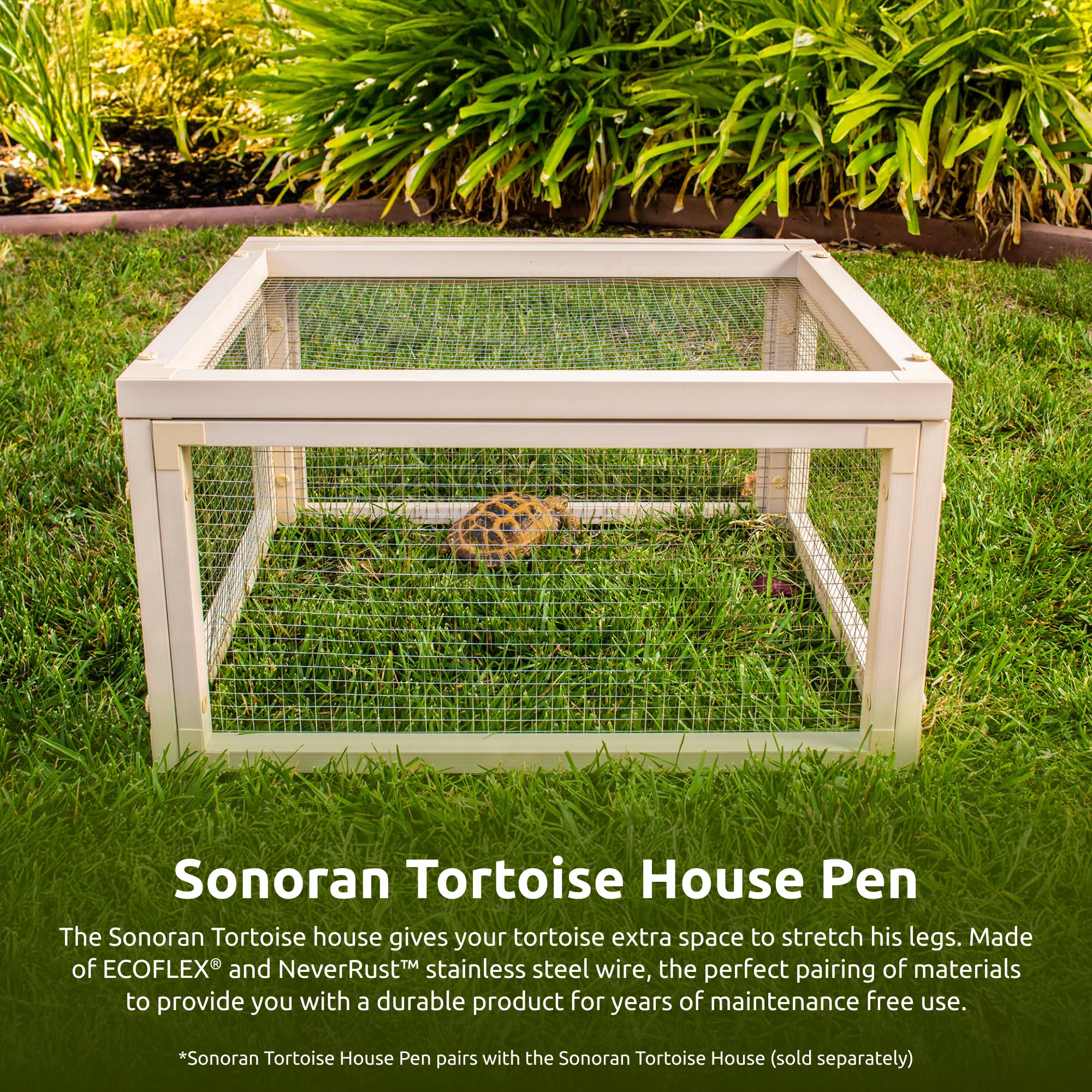 New Age Pet ECOFLEX Sonoran Tortoise House Pen - Durable, Non-Toxic Wood Plastic Composite Outdoor Habitat with NeveRust Stainle