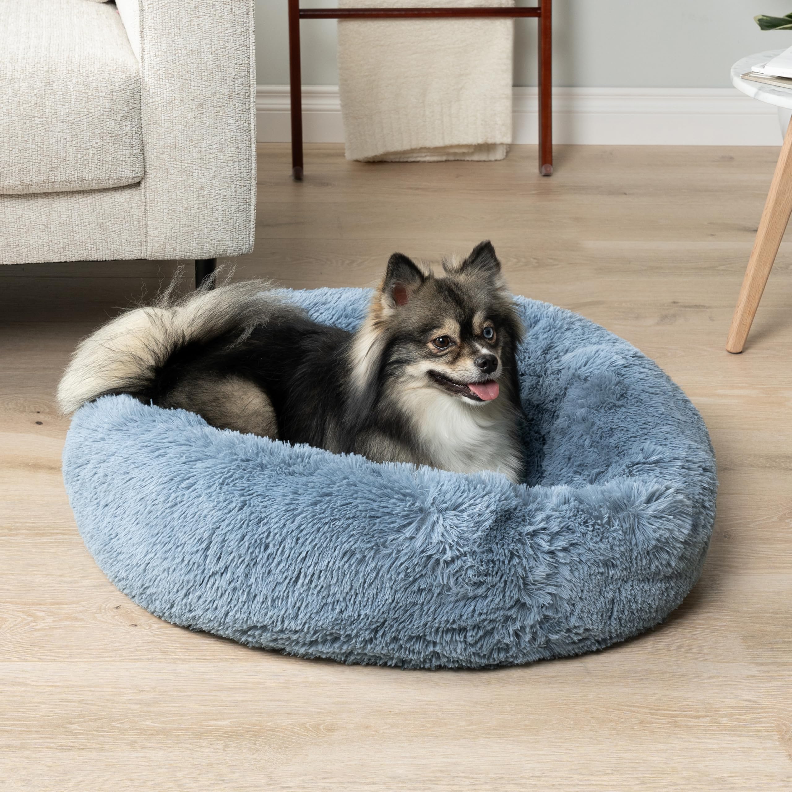 PetAmi Calming Dog Bed for Small Medium Dog Cat, Round Donut Washable, Fluffy Faux Fur Plush Cuddler Pet Kitten Cushion, Anti-Sl