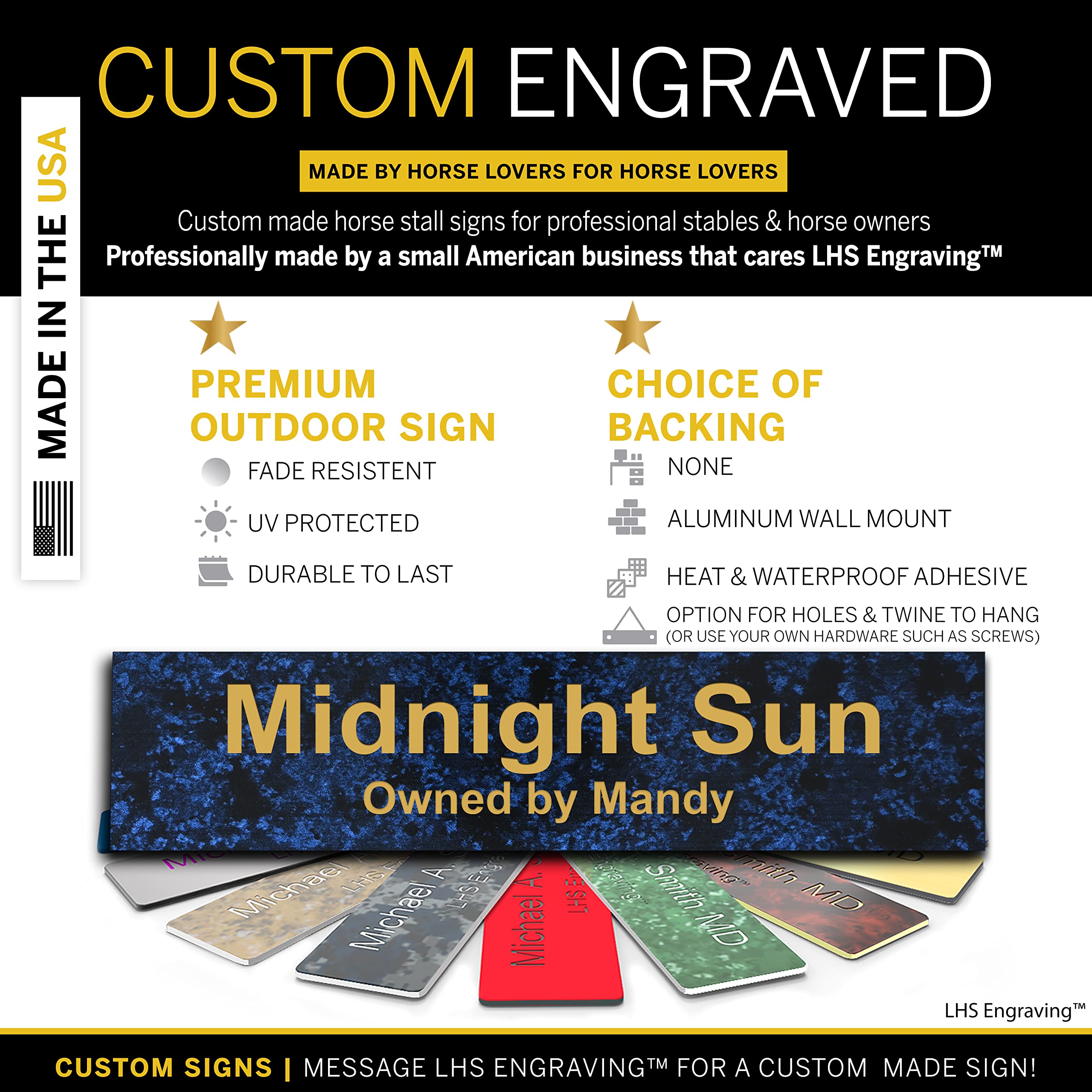 Lhs | Horse Stall Name Plate, 2X12 Personalized Stall Signs, Uv Protected, All Weather Adhesive, Hanging, Mounting Or Other, Cel