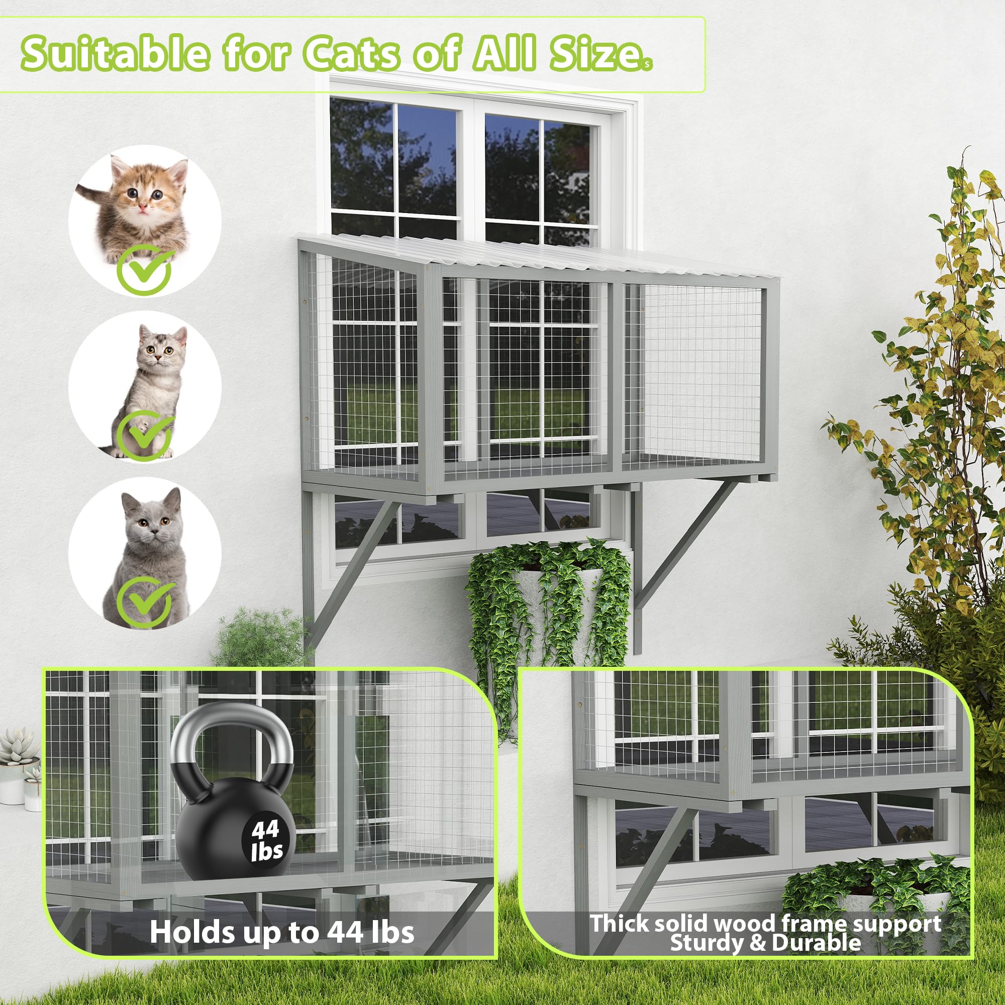 Coziwow Window Catio, Catio Outdoor Cat Enclosure Window Box, Wooden Cat Window Perch