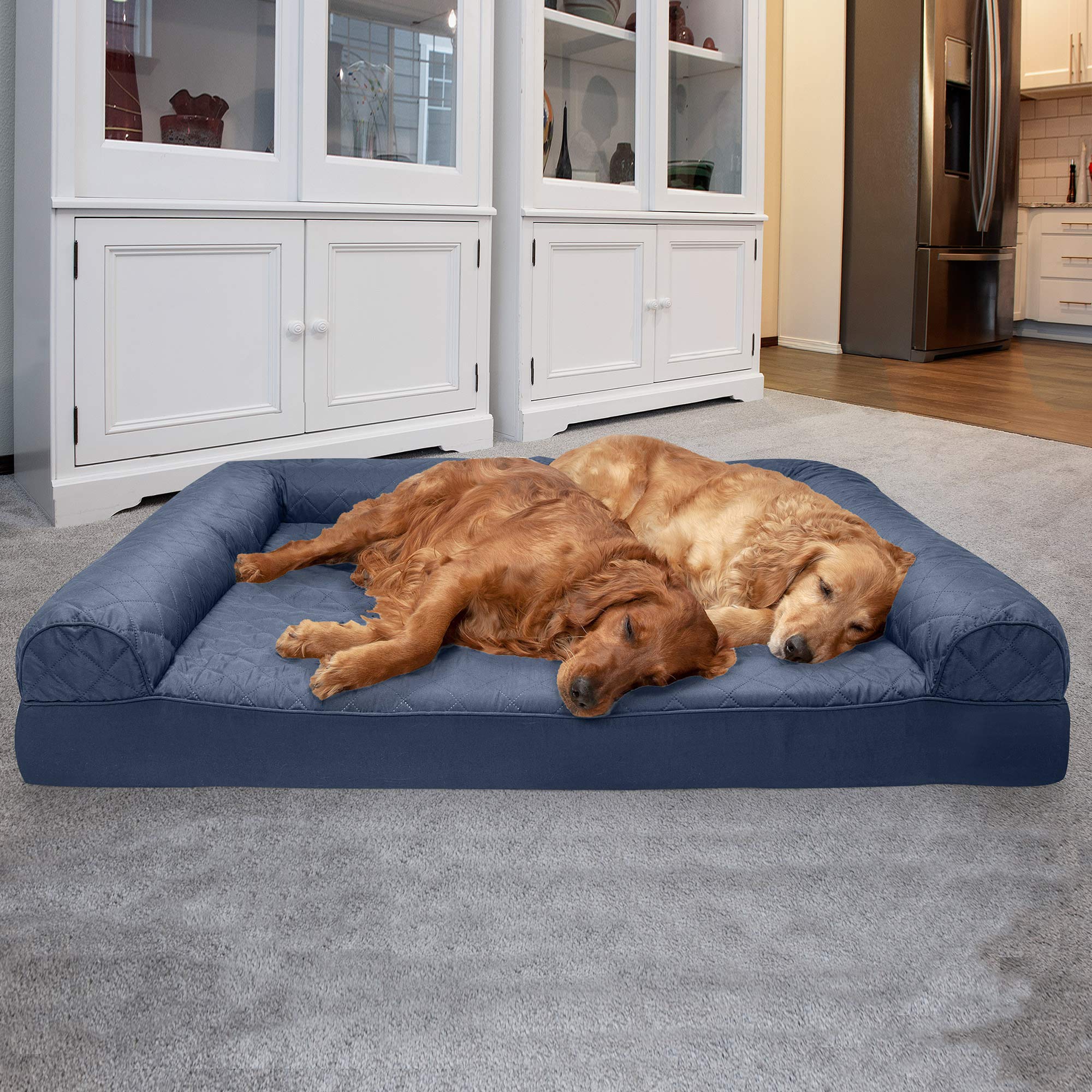 Furhaven Orthopedic Dog Bed For Large Dogs W/ Removable Bolsters & Washable Cover, For Dogs Up To 125 Lbs - Quilted Sofa - Navy