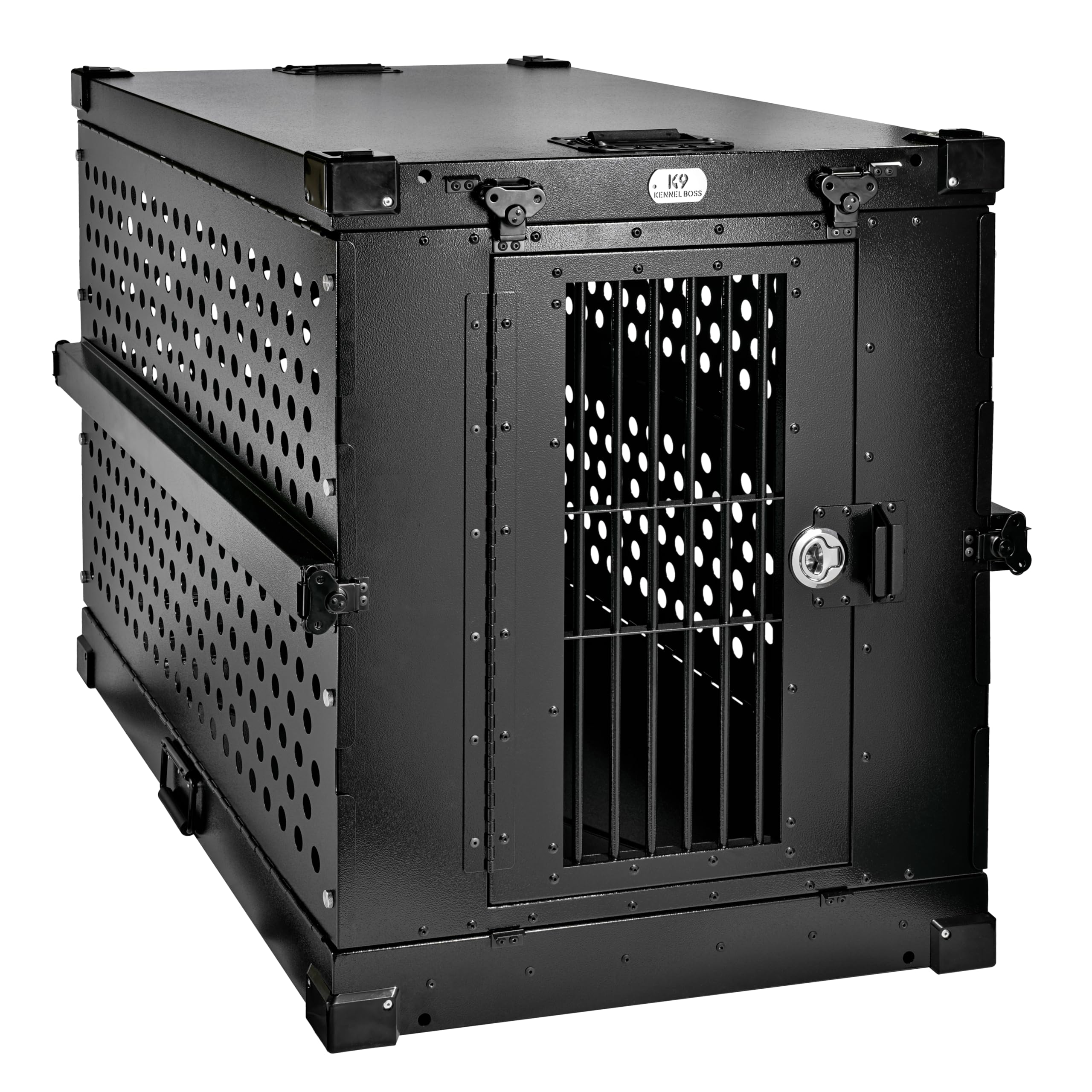K9 Kennel Boss - Heavy Duty Fully Collapsible Powder-Coated Aluminum Dog Crate - Large (Black)