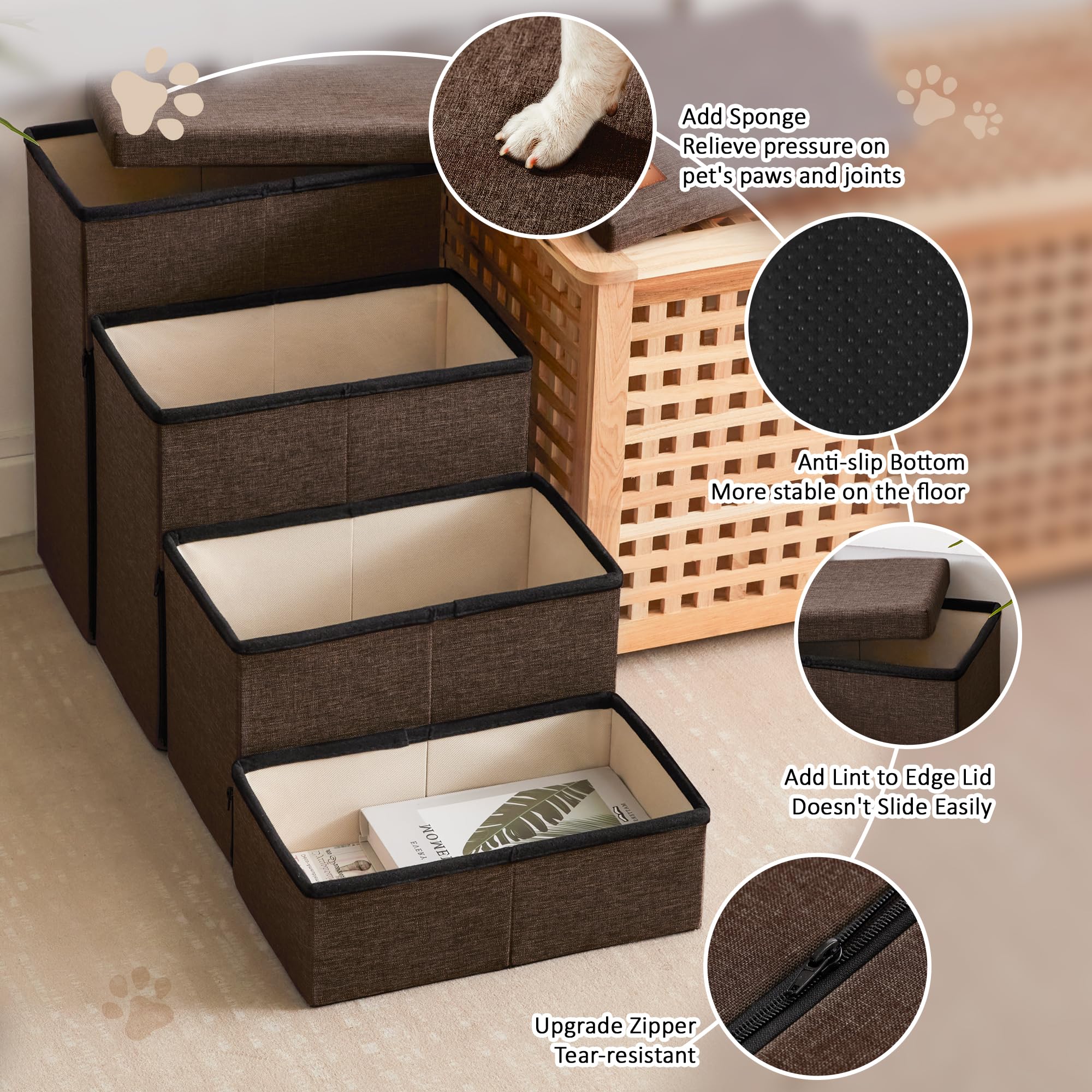 Love'S Cabin Dog Stairs For Small Medium Or Large Dogs With Storage And Adjustable Steps,Foldable Dog Steps For Bed Or Couch,4-S