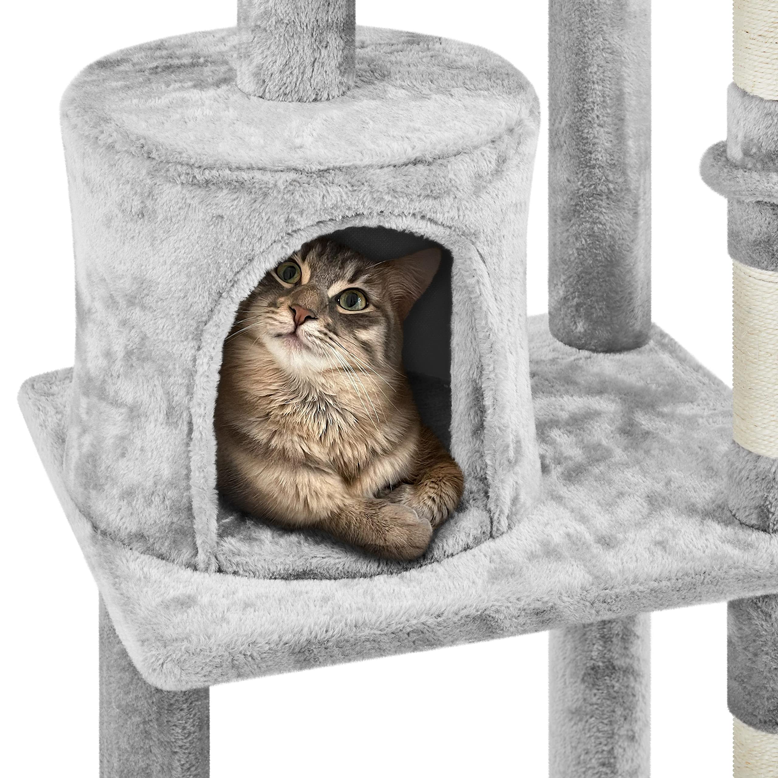 Topeakmart Cat Tree 57in, Multi Level Cat Tower with Basket & Condo & Scratching Post & Padded Perch & Extended Platform & Fur B