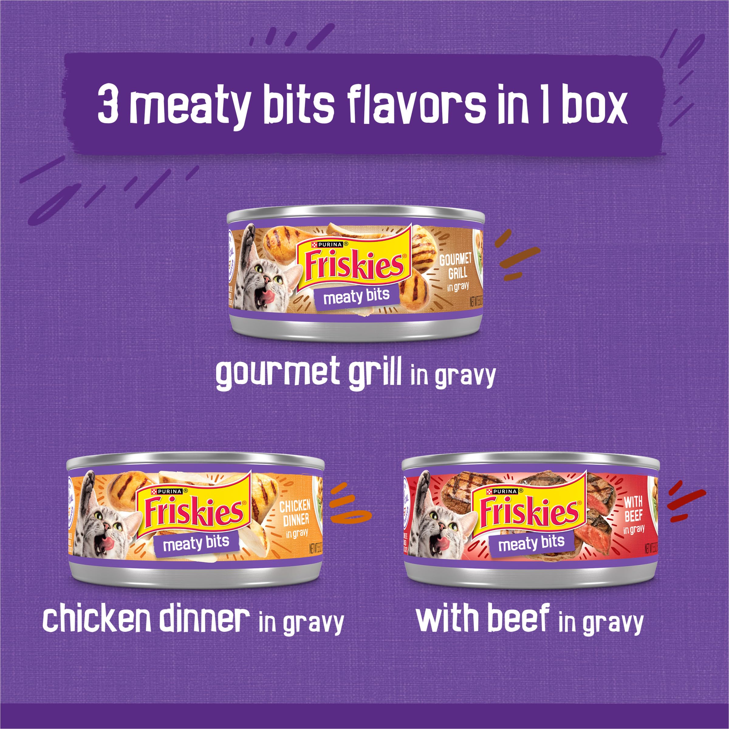Purina Friskies Gravy Wet Cat Food Variety Pack, Meaty Bits - (2 Packs of 12) 5.5 oz. Cans