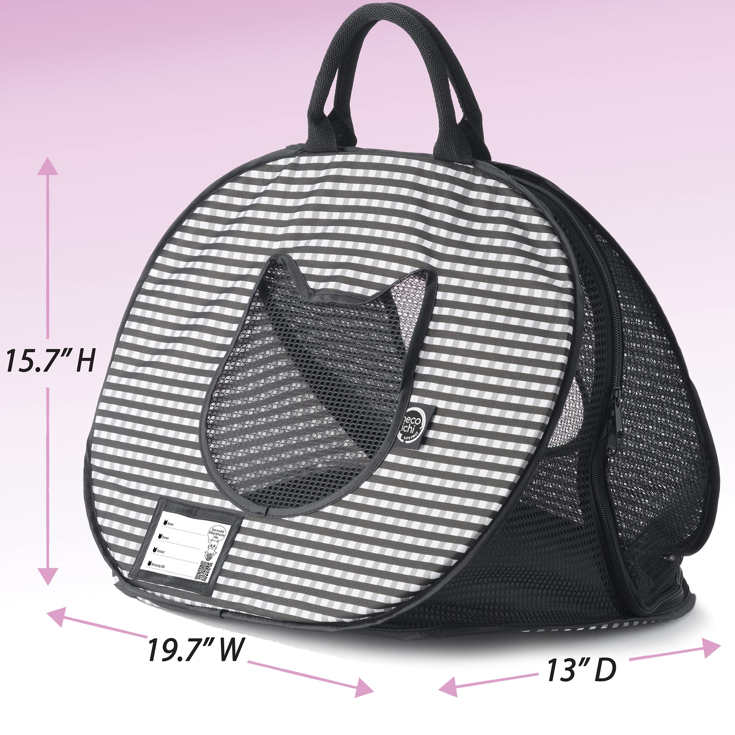 Necoichi Stress-Free Cat Travel Carrier Collapsible Gray White for 2 Cats, for Indoor Cats Small Medium Large Cats(Black)