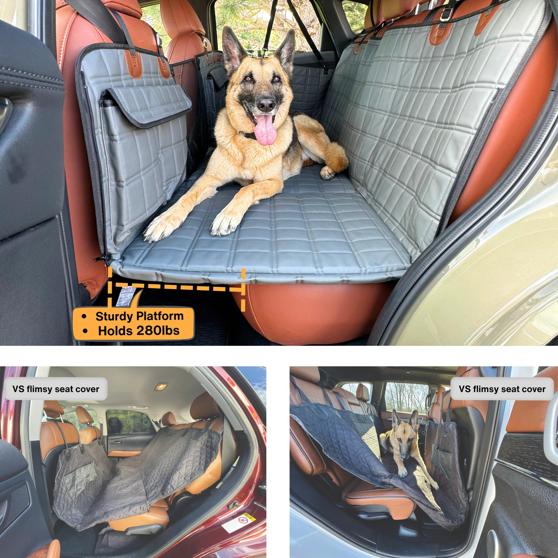 APetsPlanet Leather Backseat Extender for Dogs, 100% Waterproof Hard Bottom Dog Car Seat Cover, with Door Covers Seat Extender w